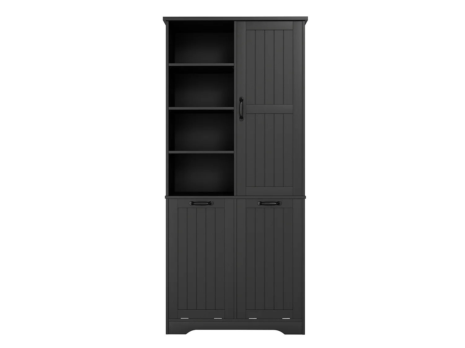 Badezimmermöbel-Set - Waschbeckenunterschrank + Aufbewahrungsschrank - Keramikwaschbecken und 2 Wäschekörbe - Schwarz