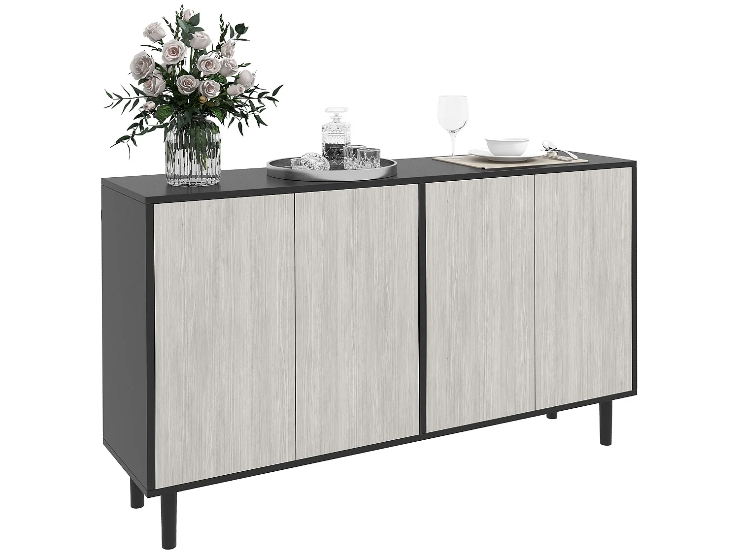 Vepamo Black and Grey Sideboard 4 Doors 121x37x75cm
