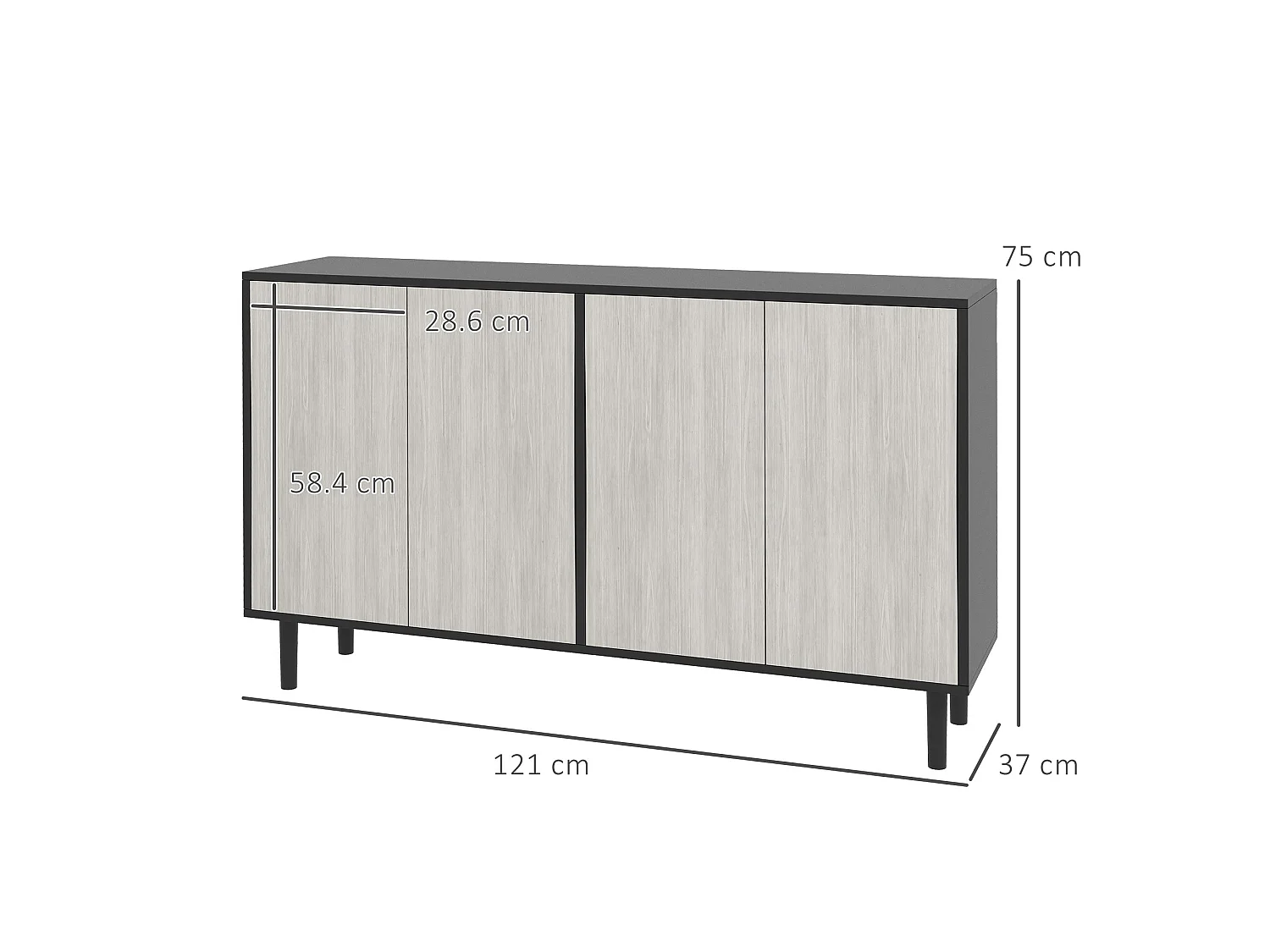 Vepamo Black and Grey Sideboard 4 Doors 121x37x75cm