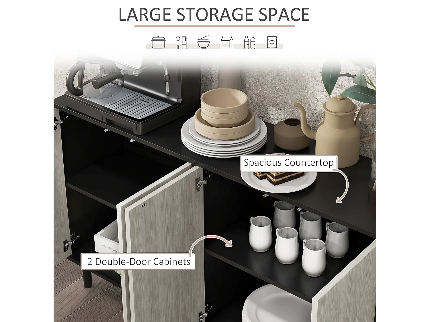 Vepamo Black and Grey Sideboard 4 Doors 121x37x75cm