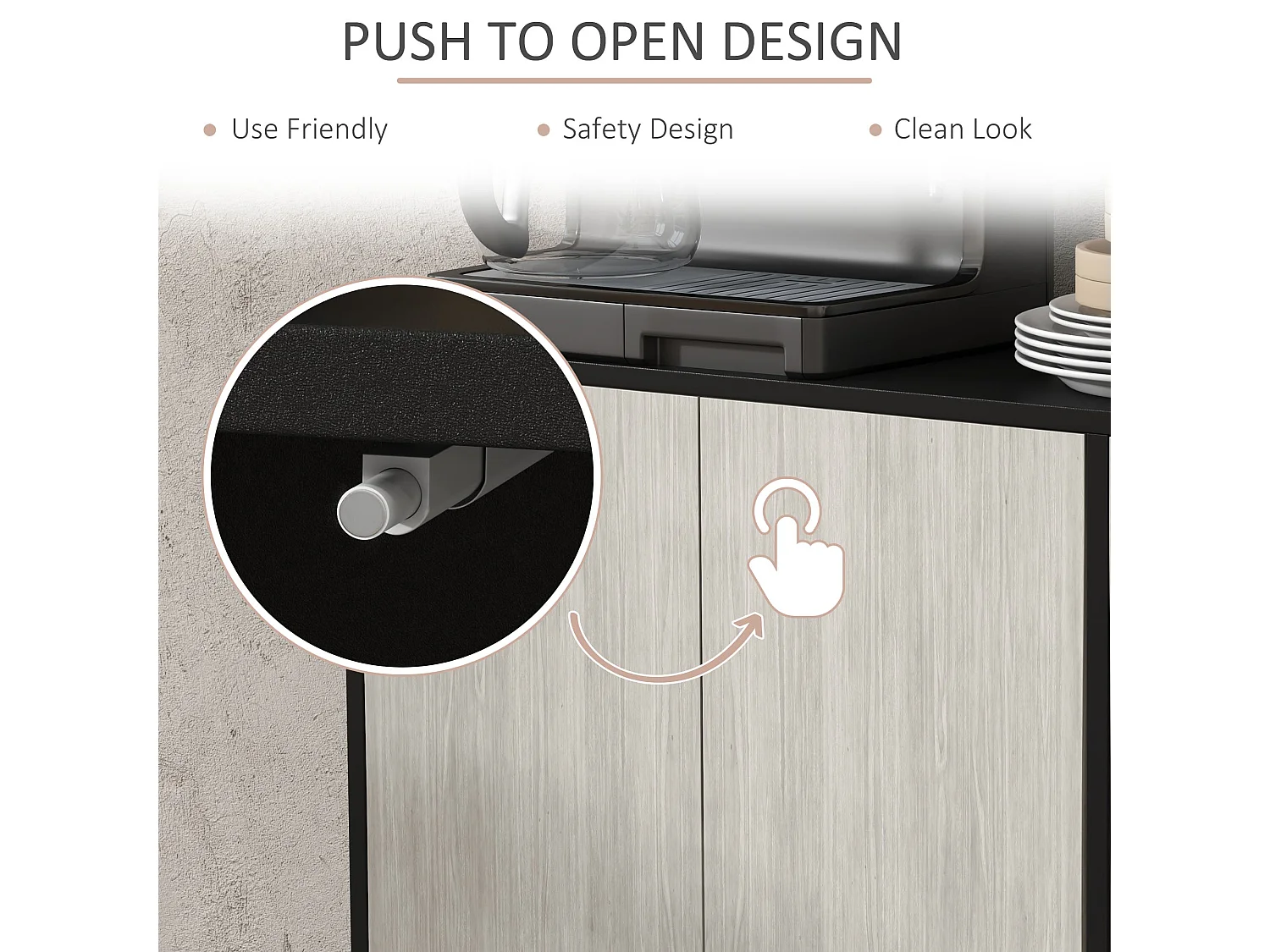 Vepamo Black and Grey Sideboard 4 Doors 121x37x75cm