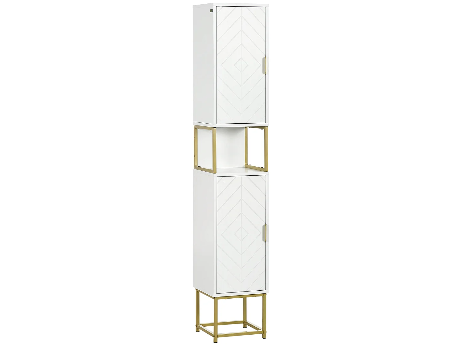 Kacoel Tall Narrow Bathroom Storage Cabinet White with Gold Tone Steel Base Adjustable Shelf Double Doors