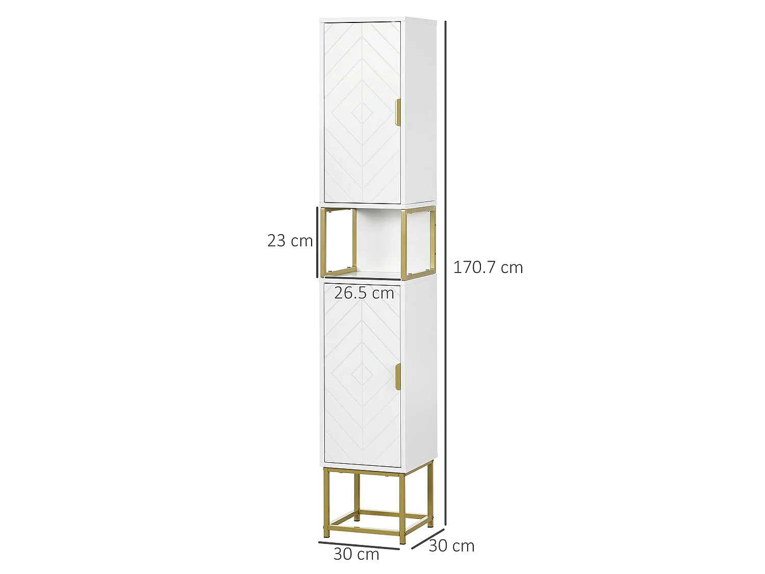 Kacoel Tall Narrow Bathroom Storage Cabinet White with Gold Tone Steel Base Adjustable Shelf Double Doors