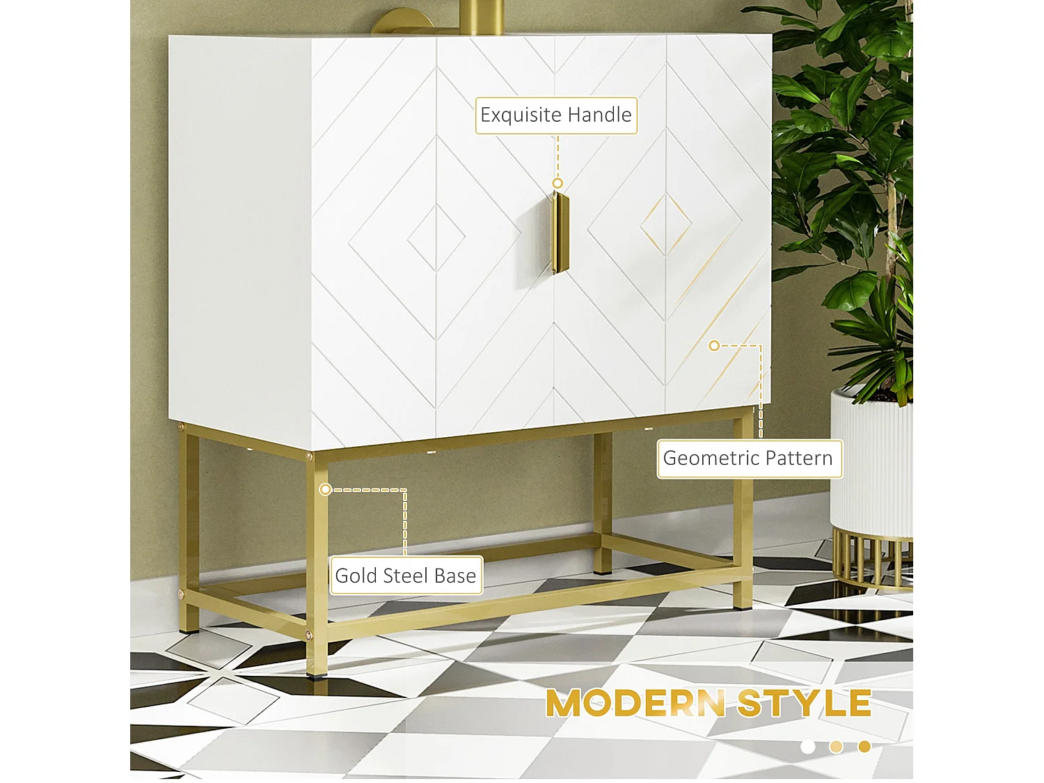 Fitirole Under Sink Bathroom Cabinet with Mirror and Gold Tone Legs