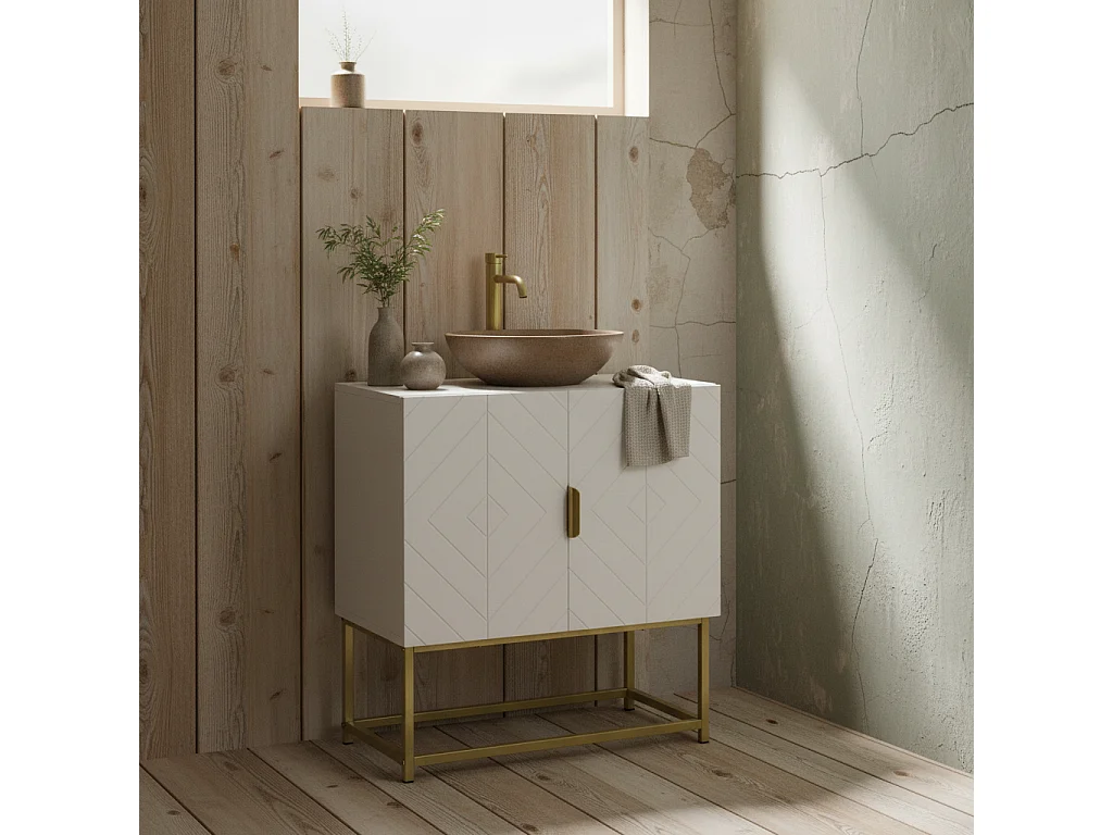 Fitirole Under Sink Bathroom Cabinet with Mirror and Gold Tone Legs