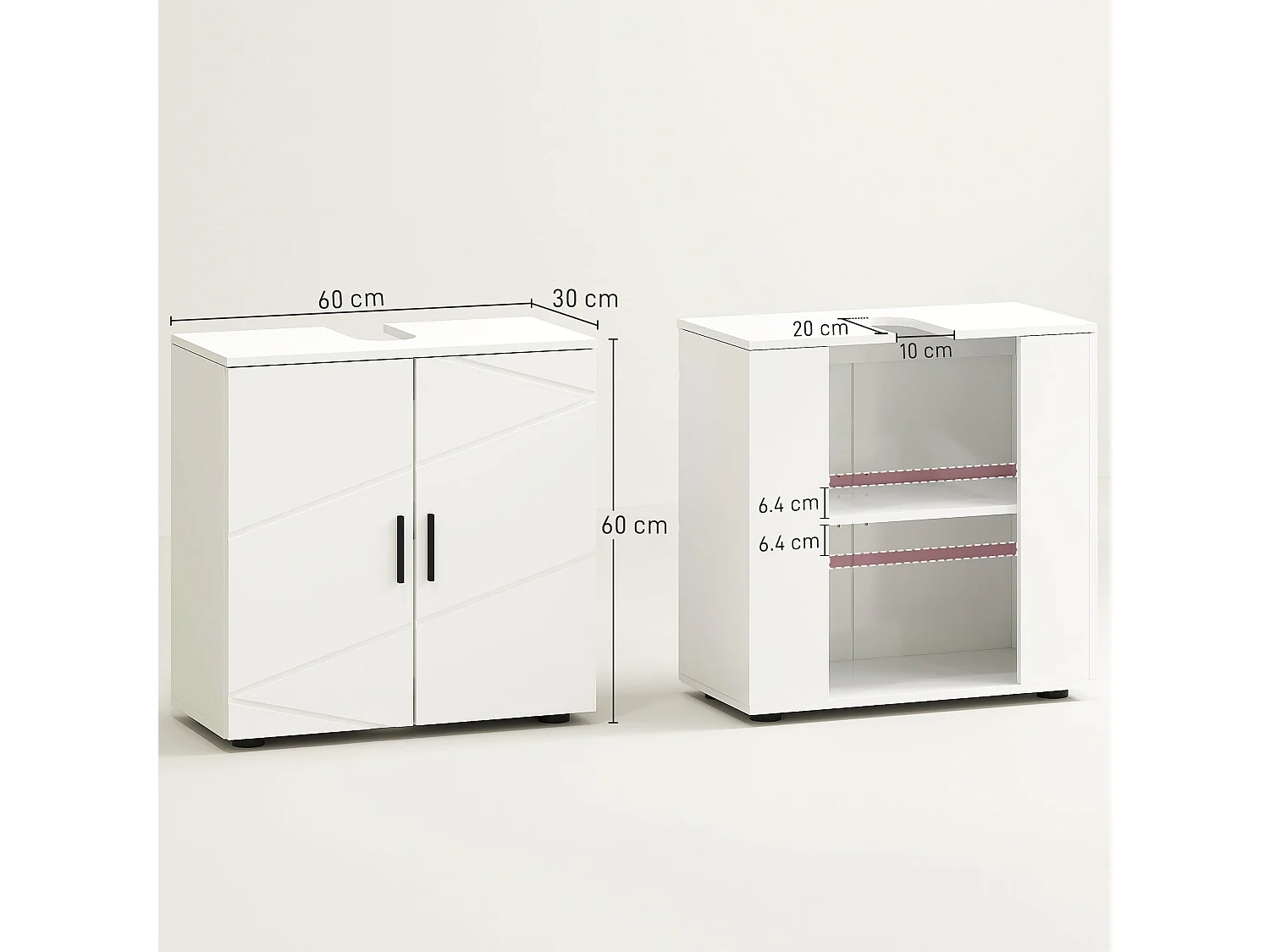Badosu Luni 60cm Under Sink Bathroom Cabinet White Internal Shelving Soft Close