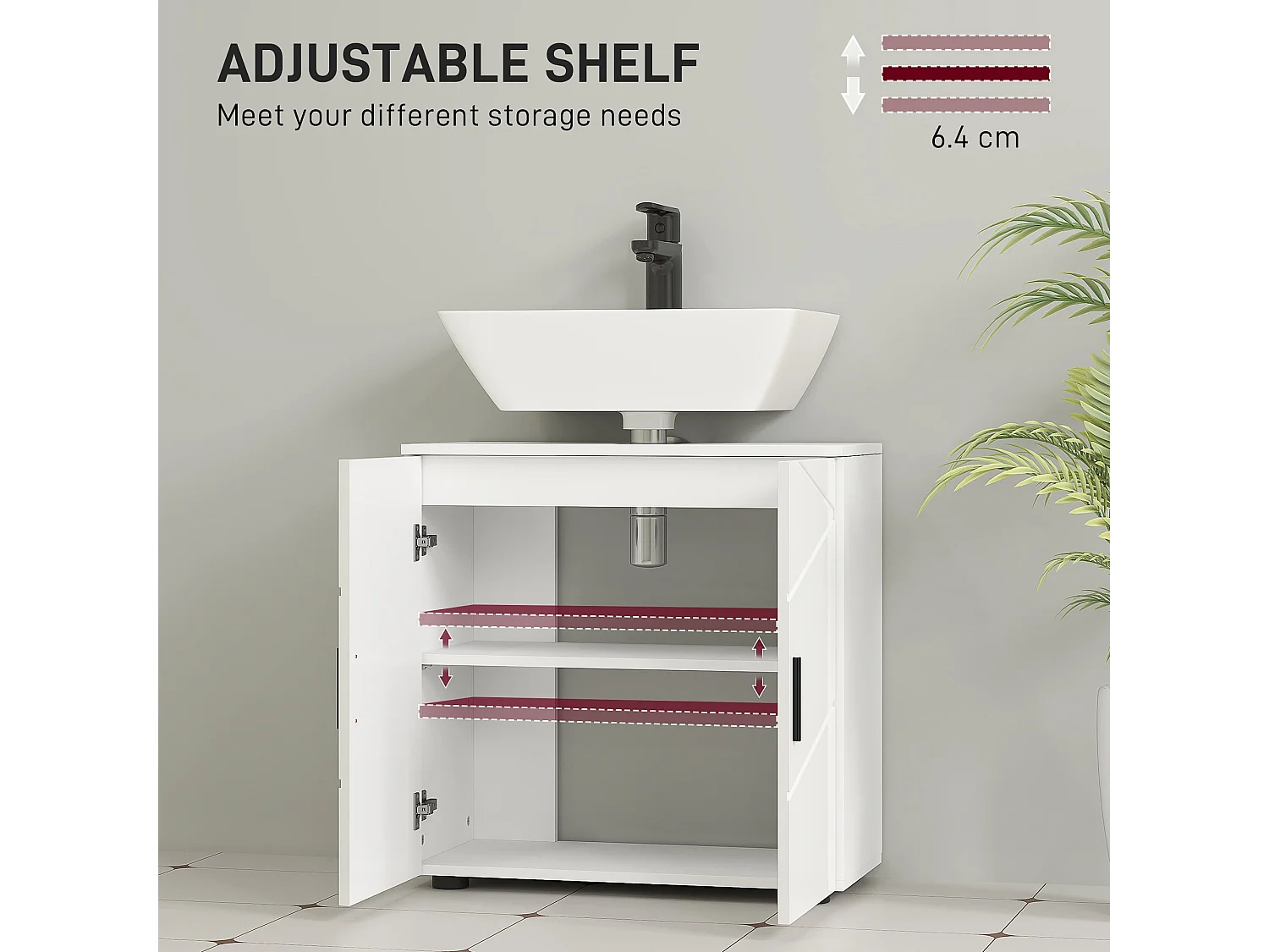 Badosu Luni 60cm Under Sink Bathroom Cabinet White Internal Shelving Soft Close