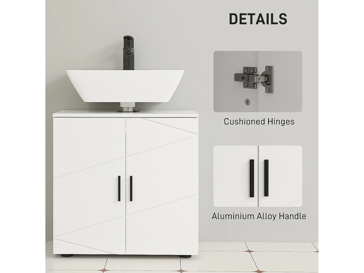 Badosu Luni 60cm Under Sink Bathroom Cabinet White Internal Shelving Soft Close