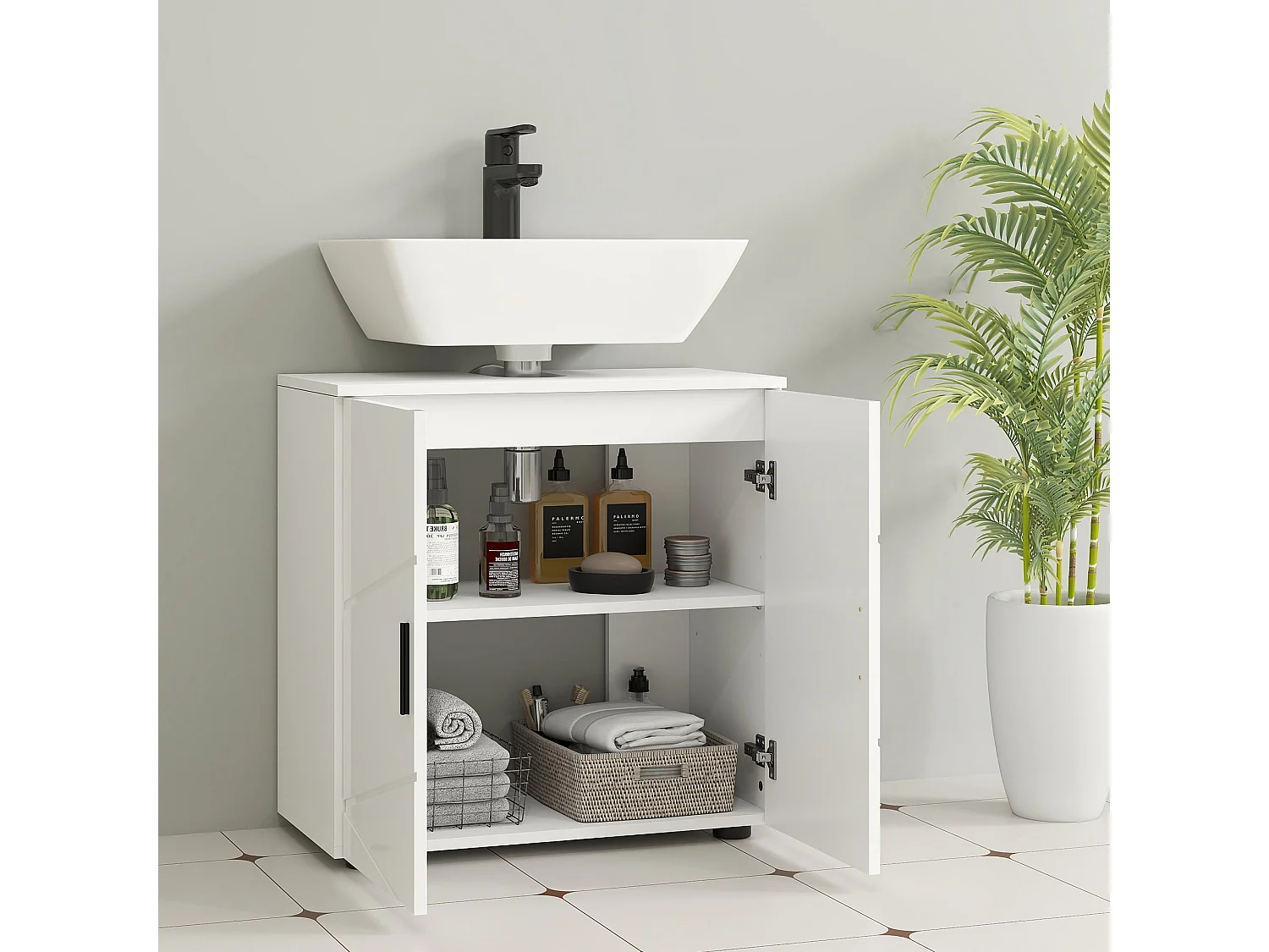 Badosu Luni 60cm Under Sink Bathroom Cabinet White Internal Shelving Soft Close