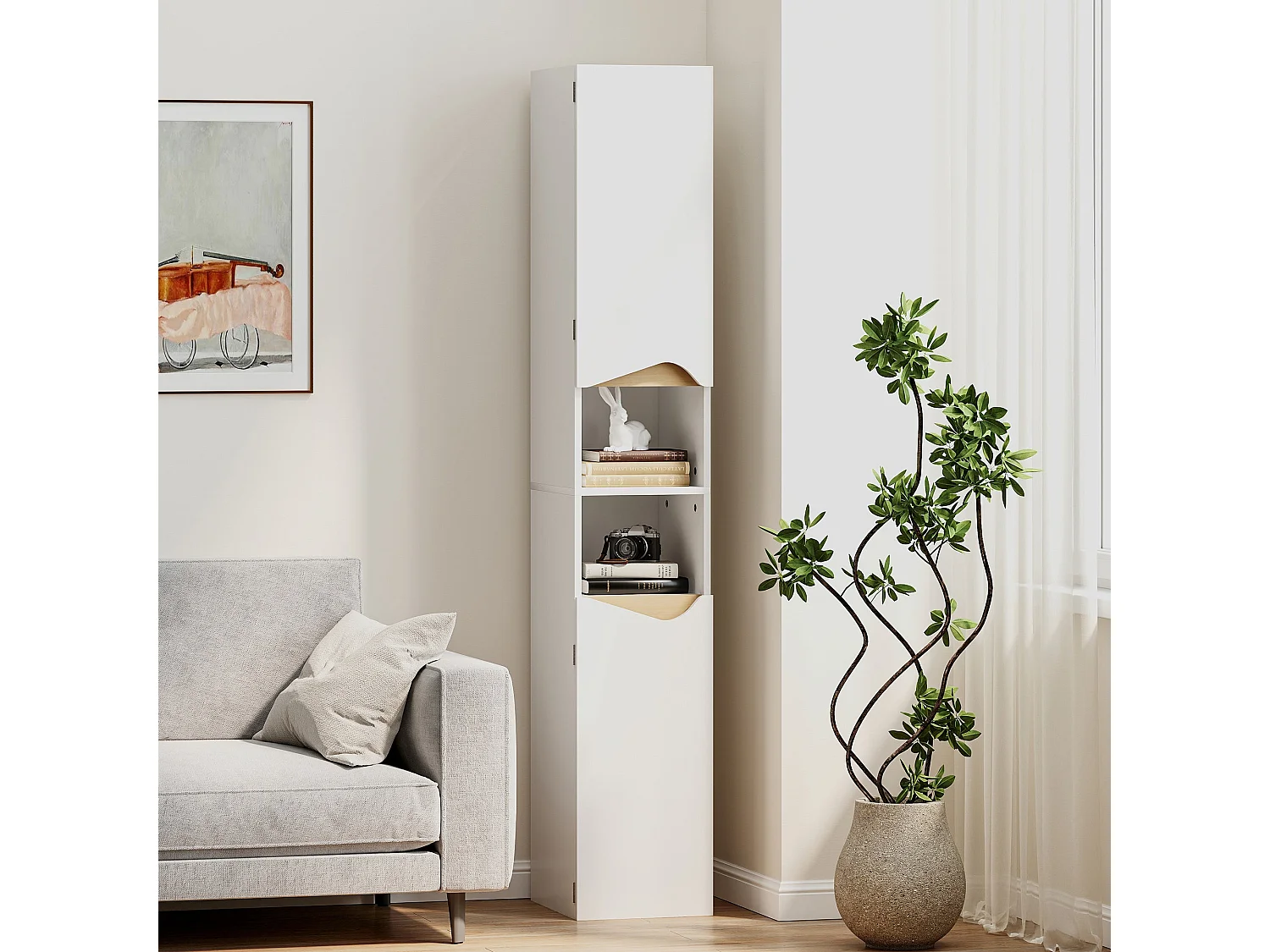 Rasa Slim Tall Bathroom Storage Cabinet 2 Doors 2 Shelves White