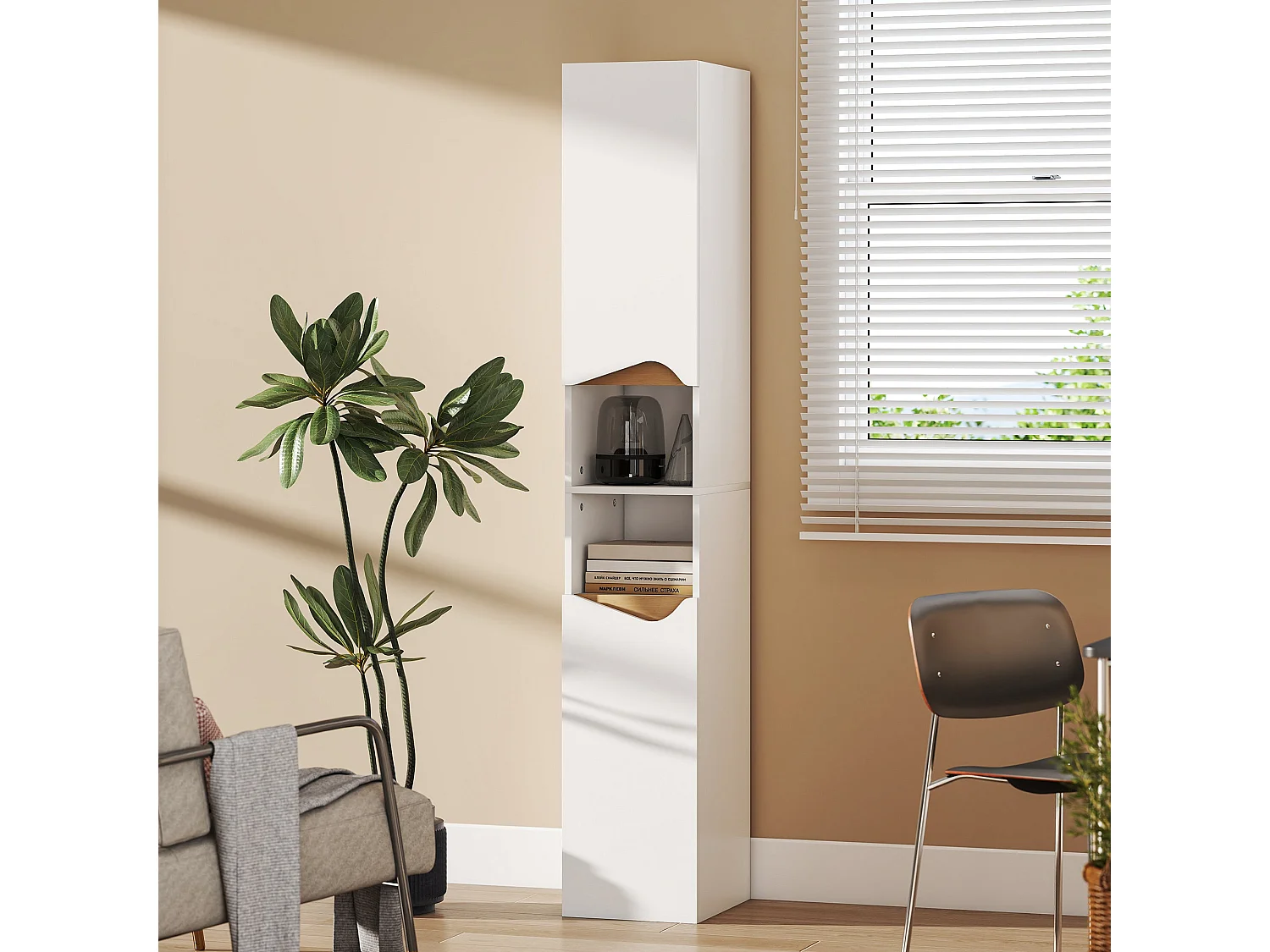 Rasa Slim Tall Bathroom Storage Cabinet 2 Doors 2 Shelves White