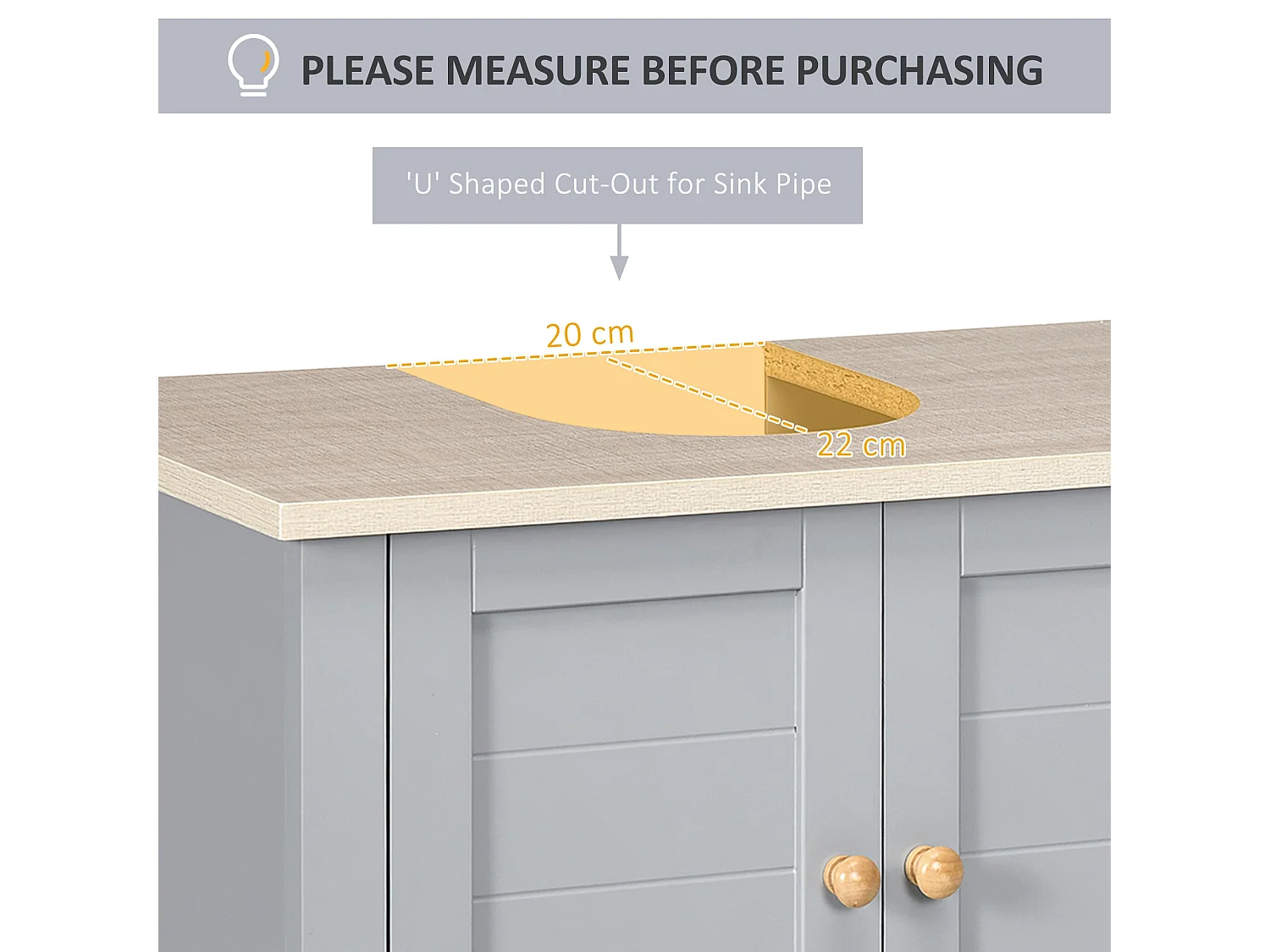 Rola Grey Under Sink Vanity Cabinet with Adjustable Internal Shelf
