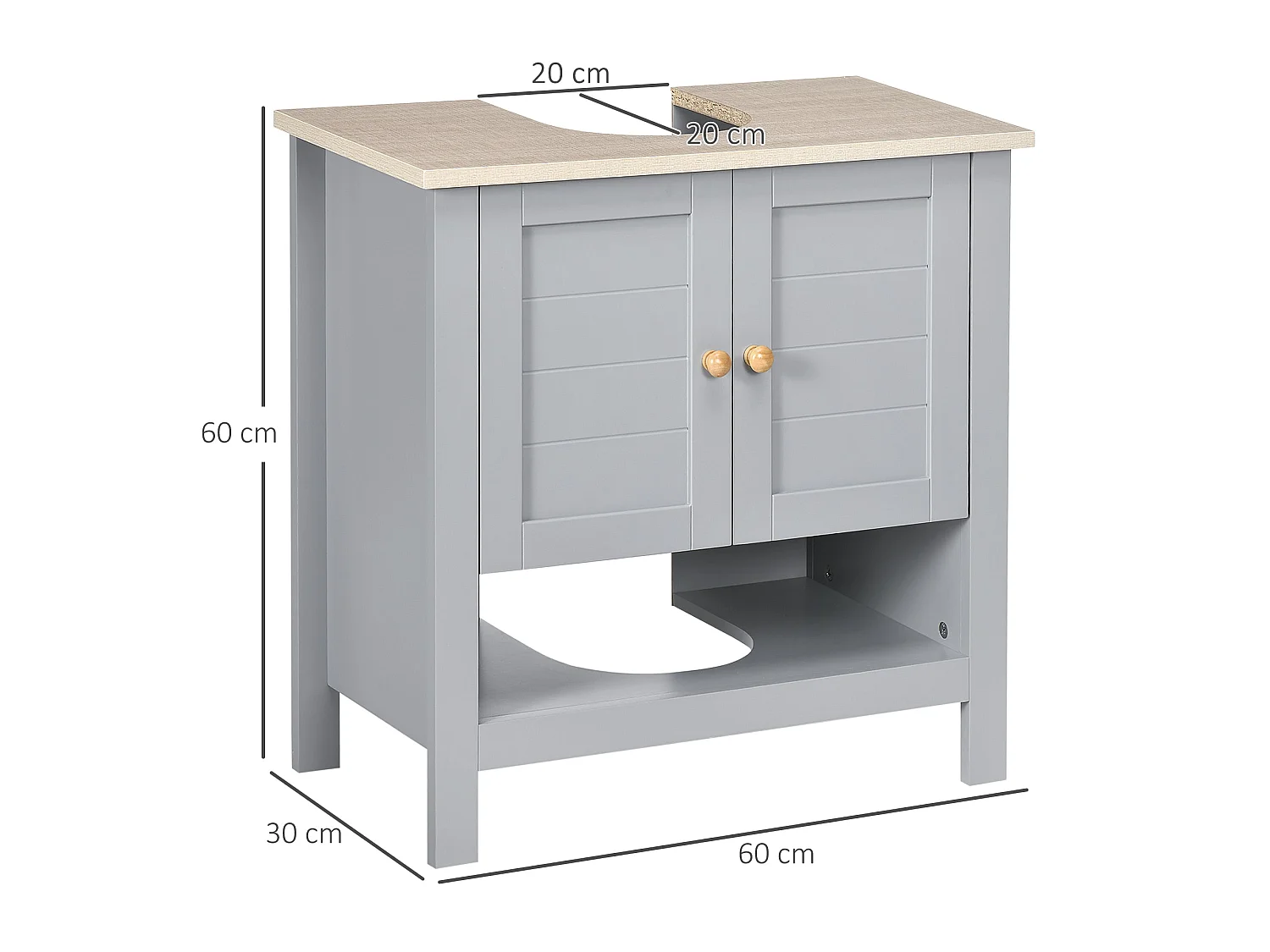 Rola Grey Under Sink Vanity Cabinet with Adjustable Internal Shelf