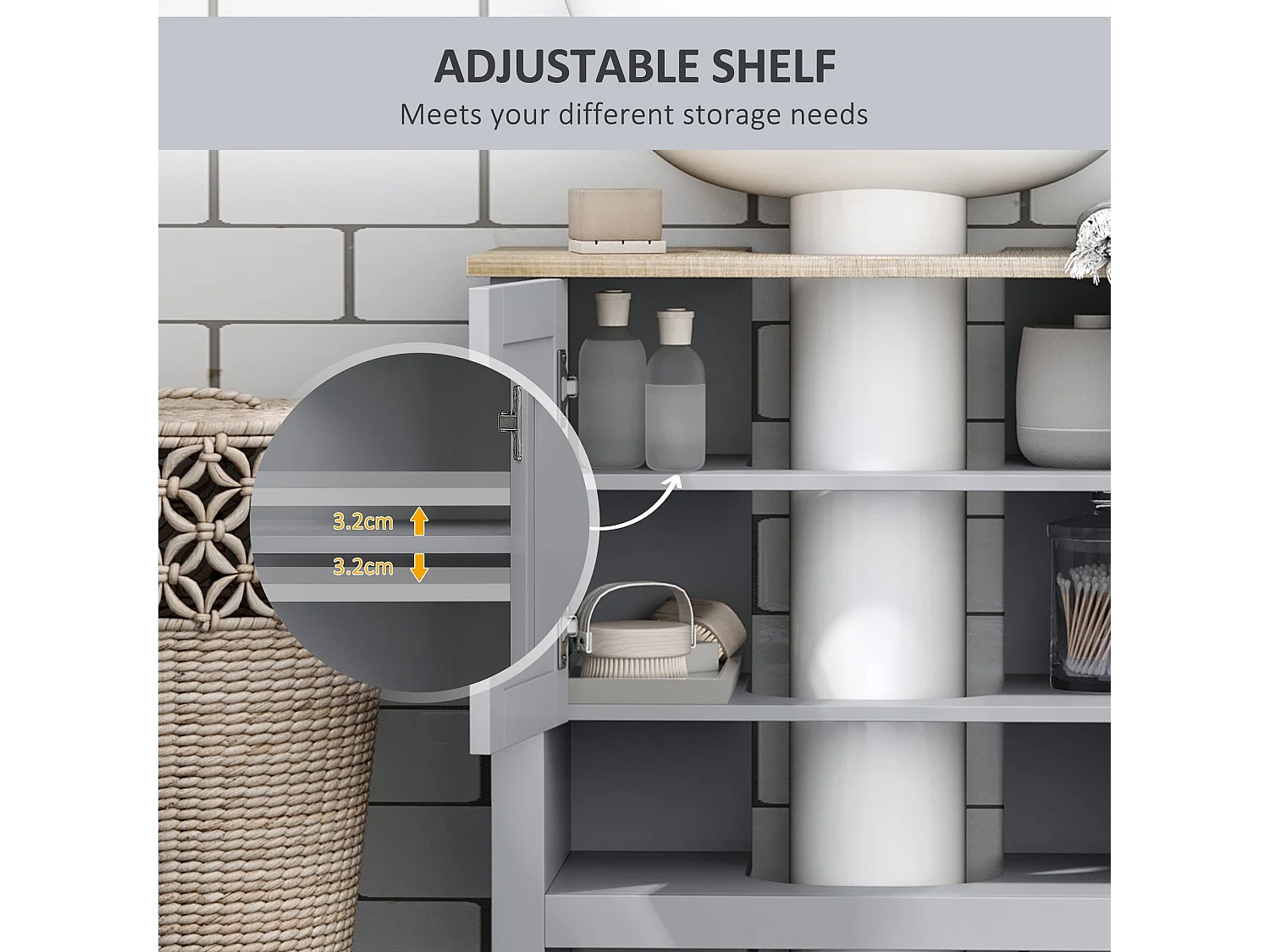 Rola Grey Under Sink Vanity Cabinet with Adjustable Internal Shelf