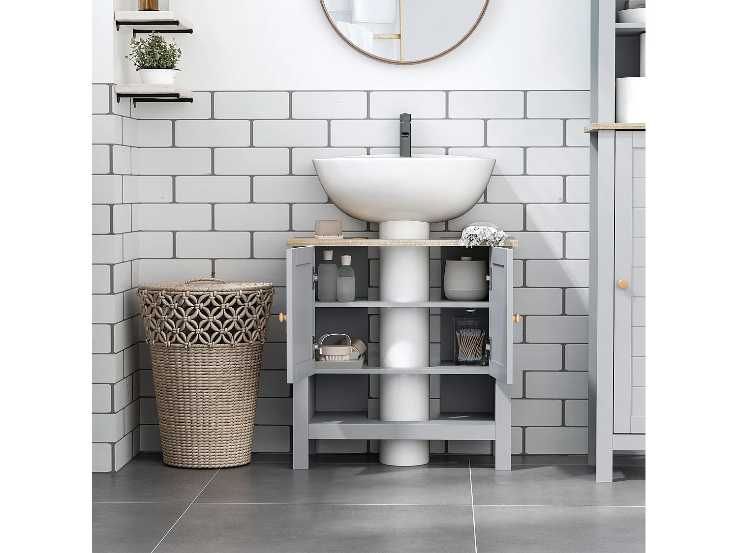 Rola Grey Under Sink Vanity Cabinet with Adjustable Internal Shelf