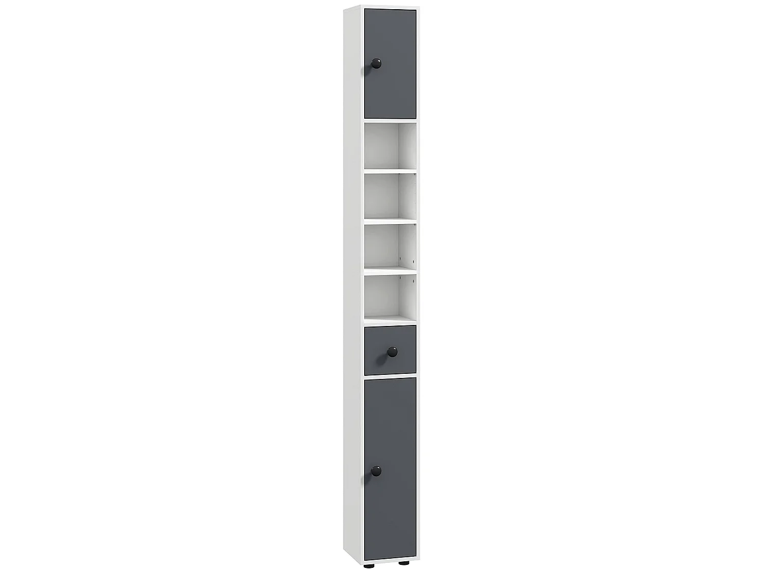 Fidire Tall Slim Grey Bathroom Storage Cabinet Shelves Drawer and Cupboard