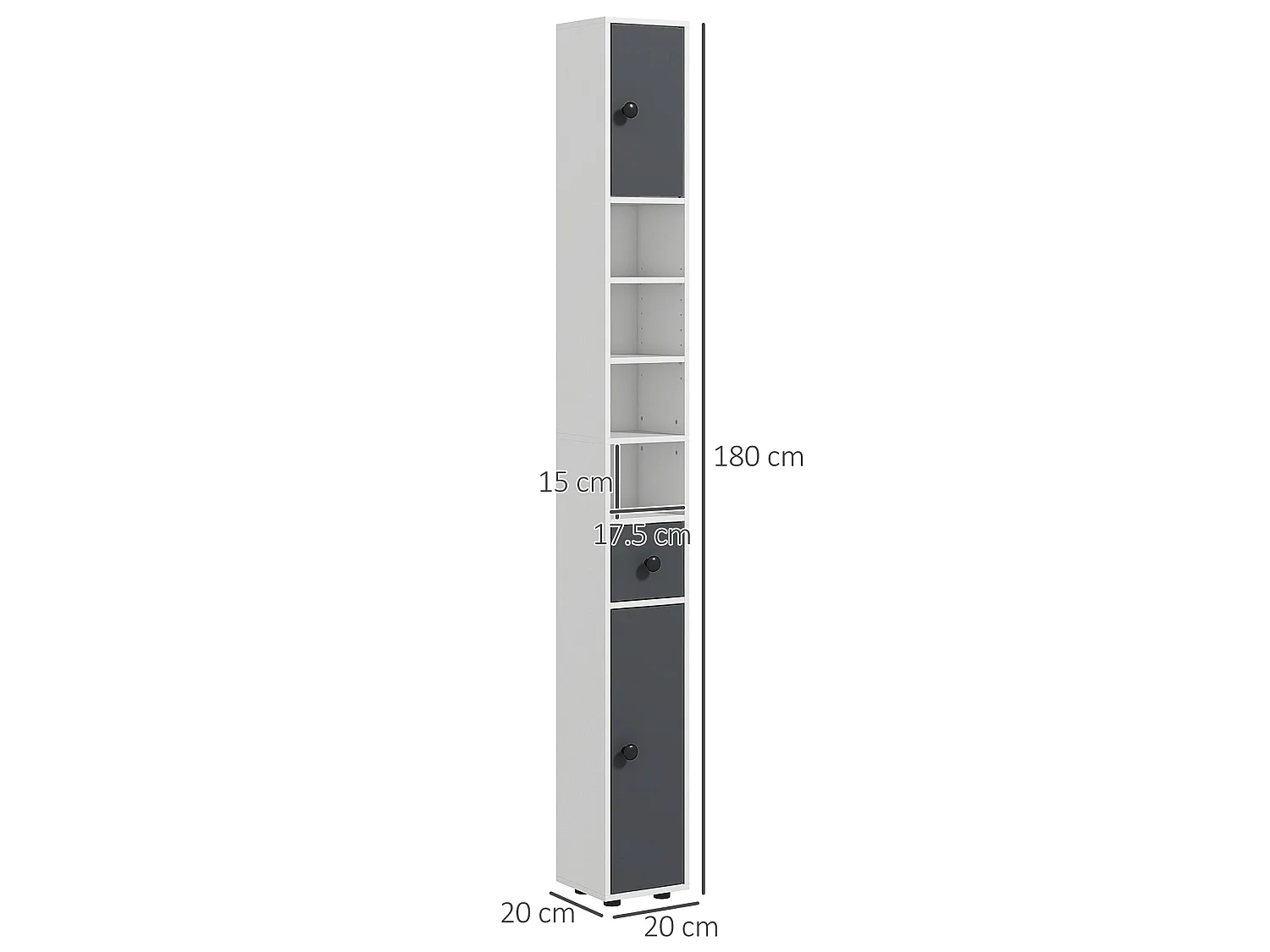 Fidire Tall Slim Grey Bathroom Storage Cabinet Shelves Drawer and Cupboard