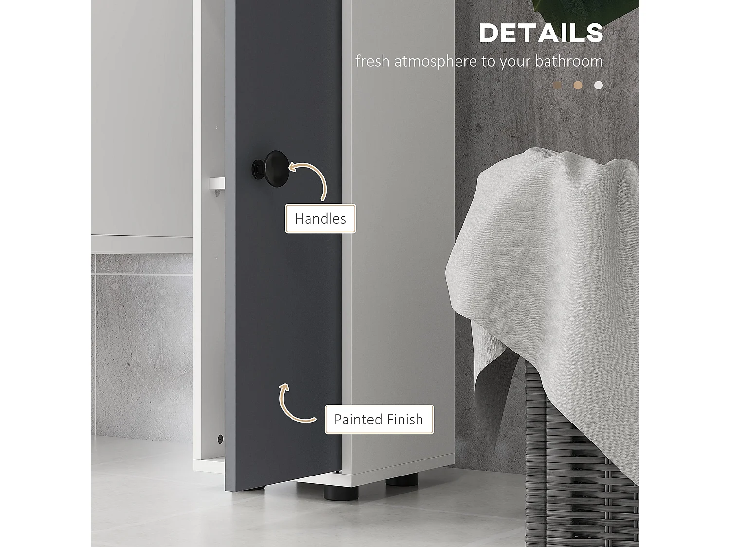 Fidire Tall Slim Grey Bathroom Storage Cabinet Shelves Drawer and Cupboard
