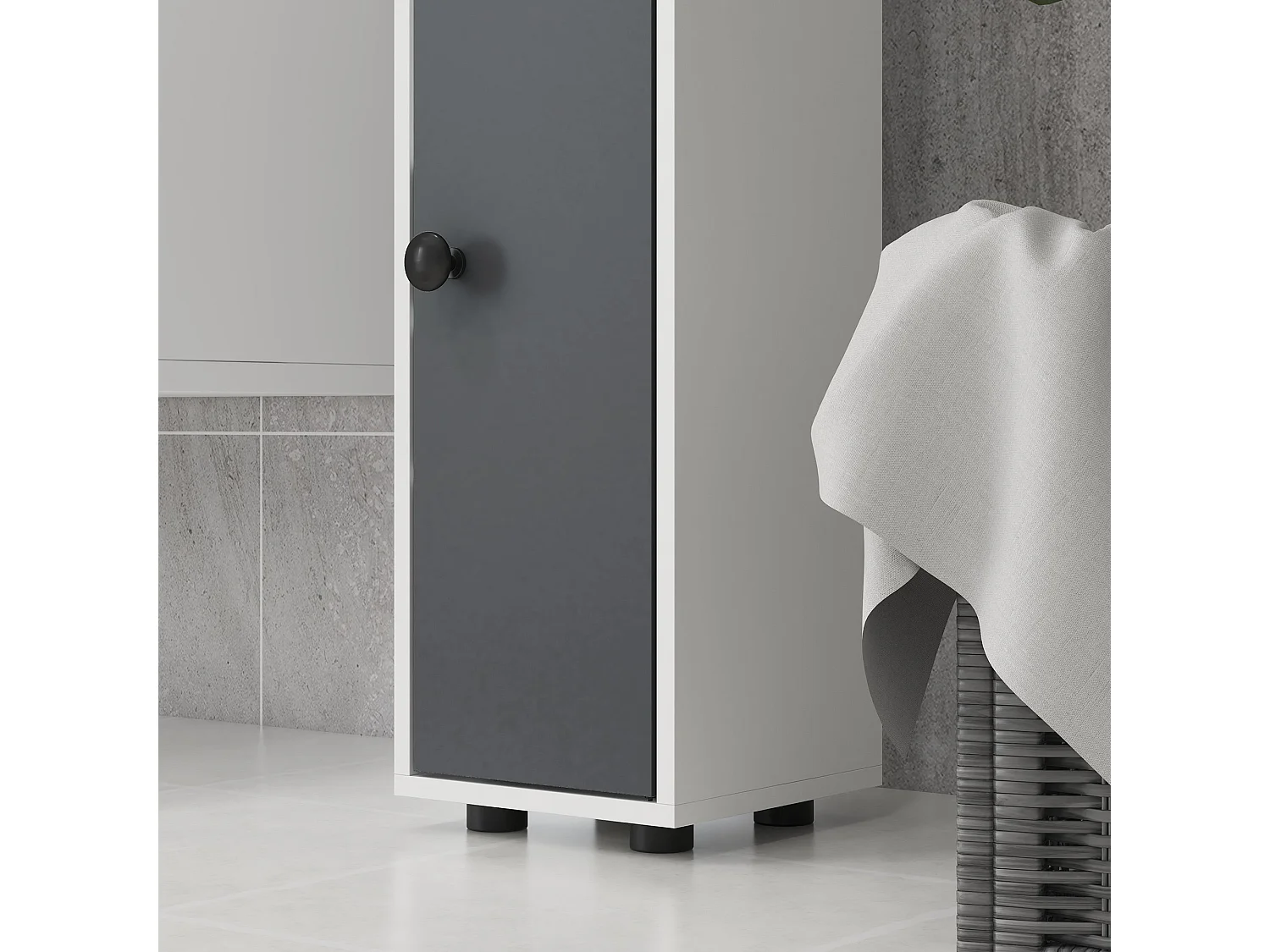 Fidire Tall Slim Grey Bathroom Storage Cabinet Shelves Drawer and Cupboard