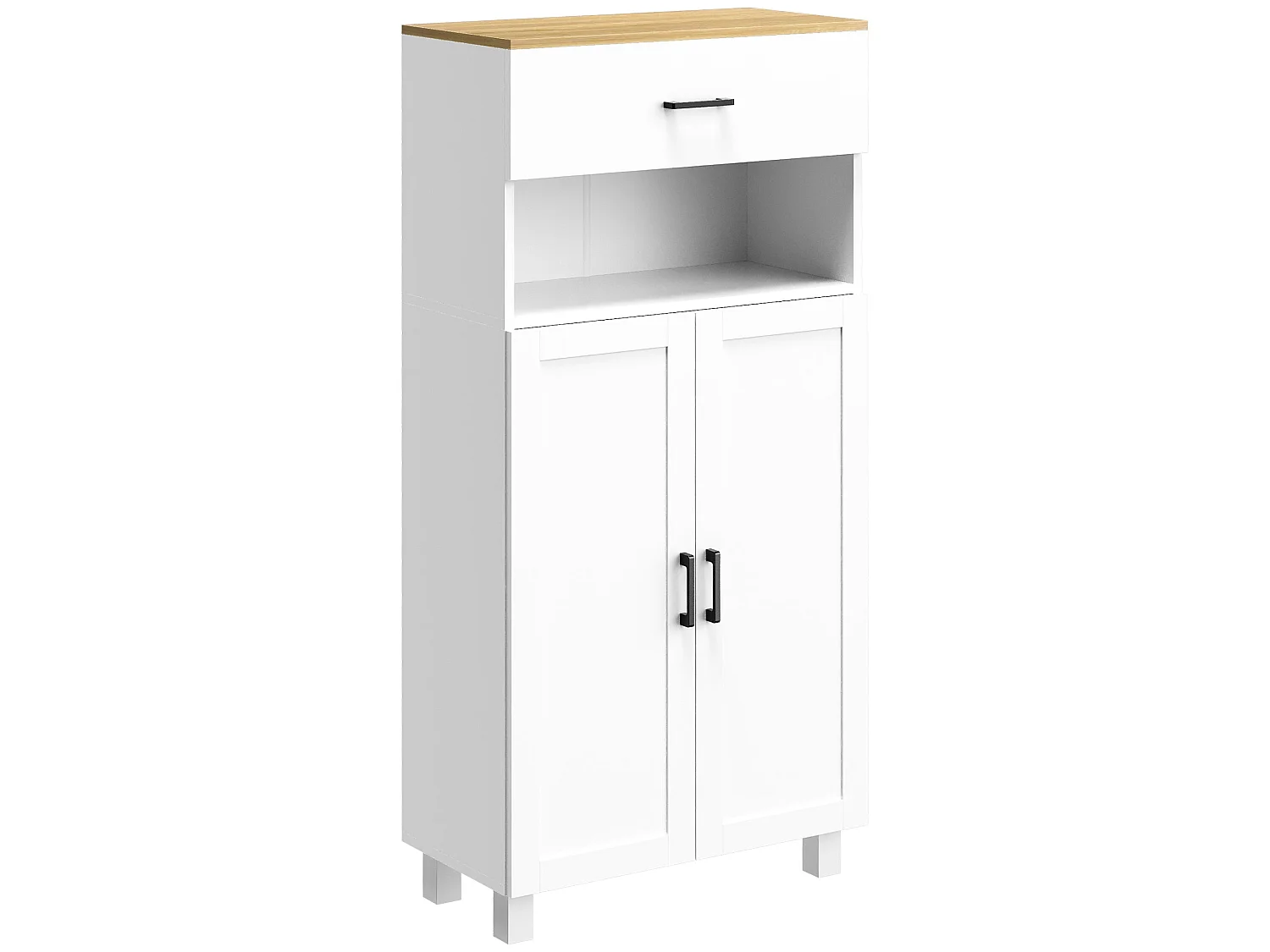 Yoelna 130cm Nordic White Kitchen Cabinet 1 Drawer 2 Doors and Open Shelf