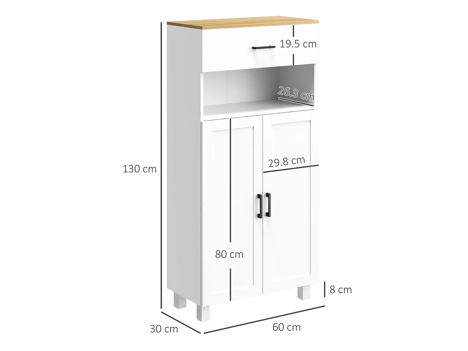 Yoelna 130cm Nordic White Kitchen Cabinet 1 Drawer 2 Doors and Open Shelf