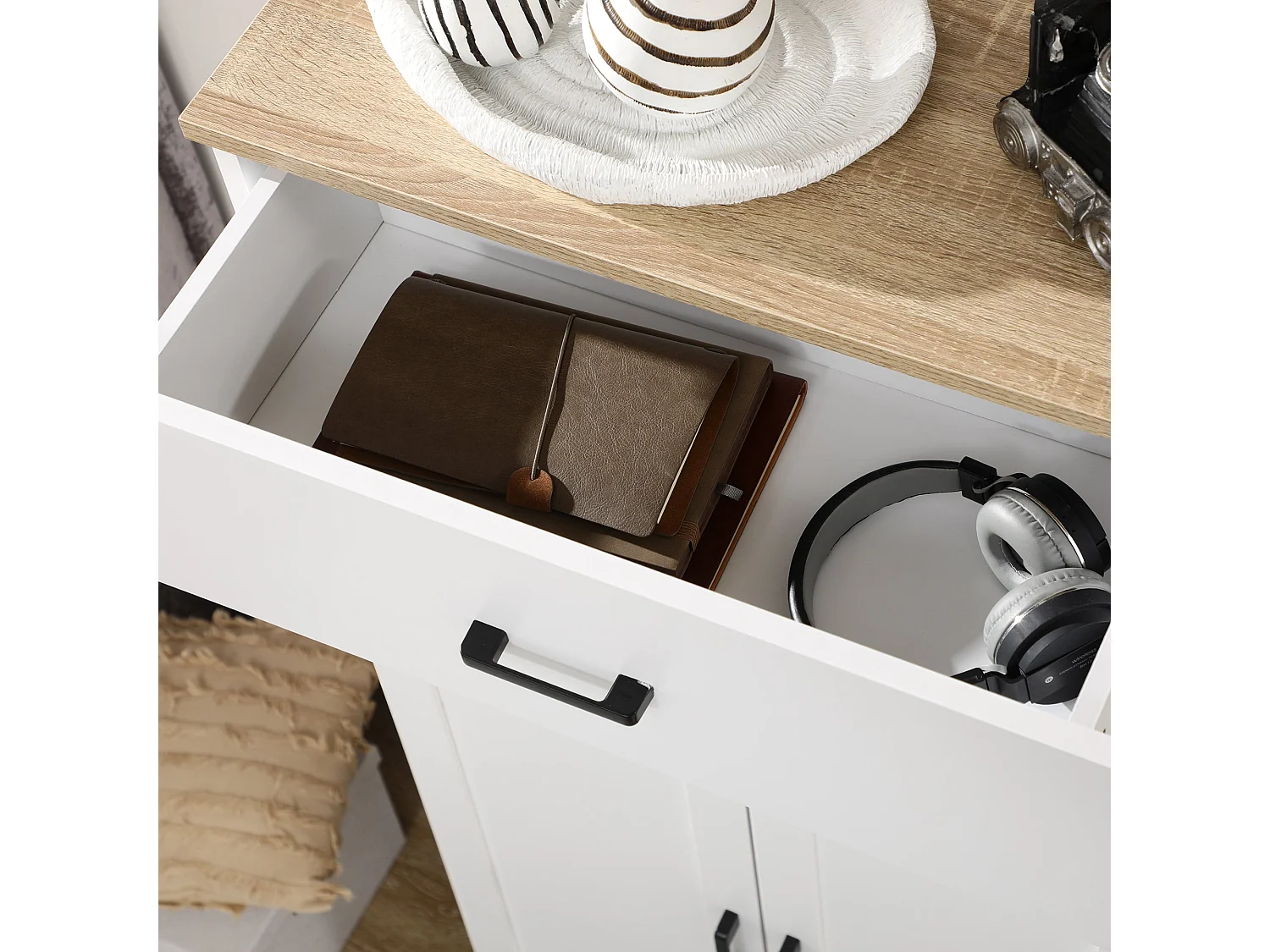 Yoelna 130cm Nordic White Kitchen Cabinet 1 Drawer 2 Doors and Open Shelf