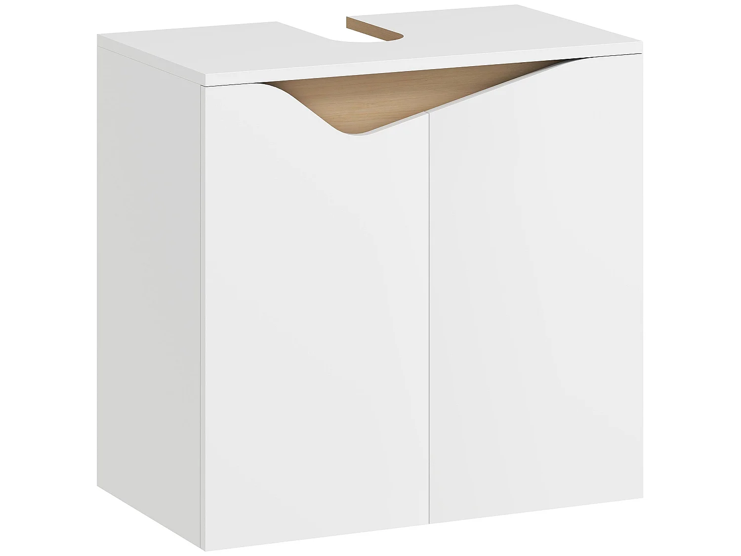Lahane 60cm Under Sink Bathroom Cabinet with Soft Close Doors White and Natural Wood Finish