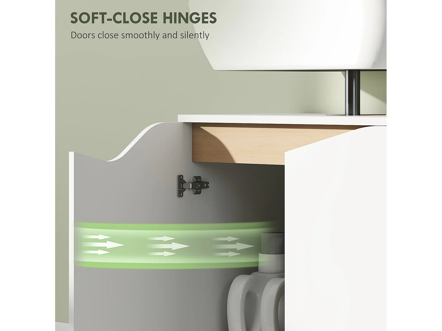 Lahane 60cm Under Sink Bathroom Cabinet with Soft Close Doors White and Natural Wood Finish