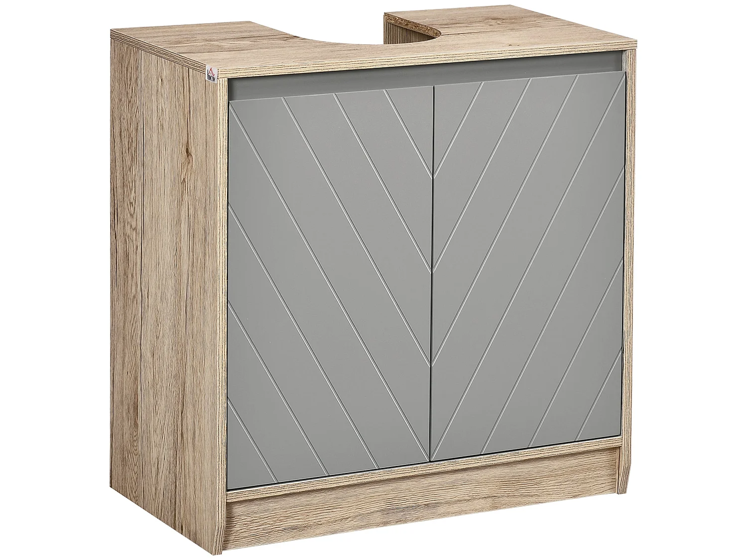 Movese Freestanding Under Sink Storage Cupboard Grey and Oak 60cm