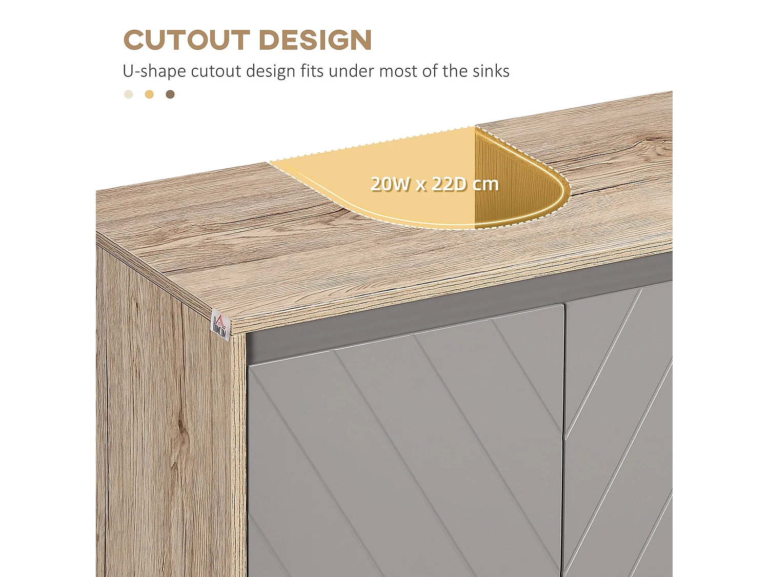 Movese Freestanding Under Sink Storage Cupboard Grey and Oak 60cm