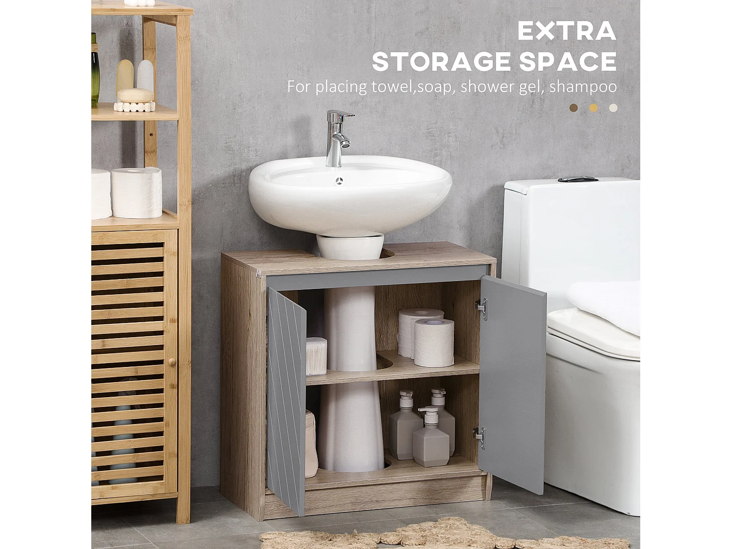 Movese Freestanding Under Sink Storage Cupboard Grey and Oak 60cm
