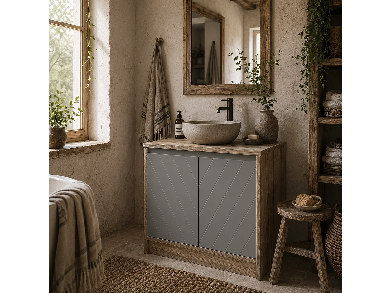 Movese Freestanding Under Sink Storage Cupboard Grey and Oak 60cm