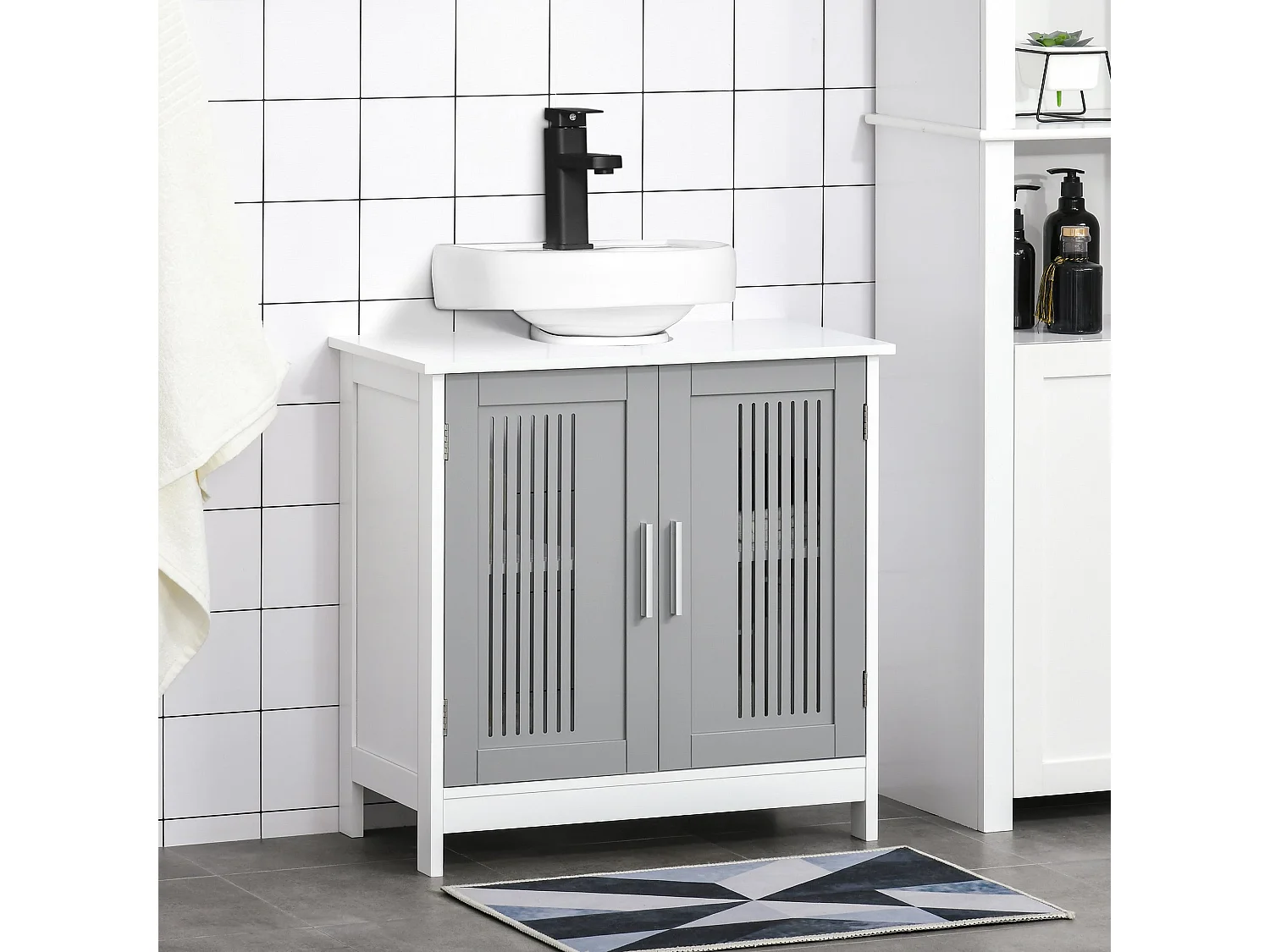 Nelike Grey Under Sink Vanity Unit 60x30x60cm Double Doors Adjustable Shelf