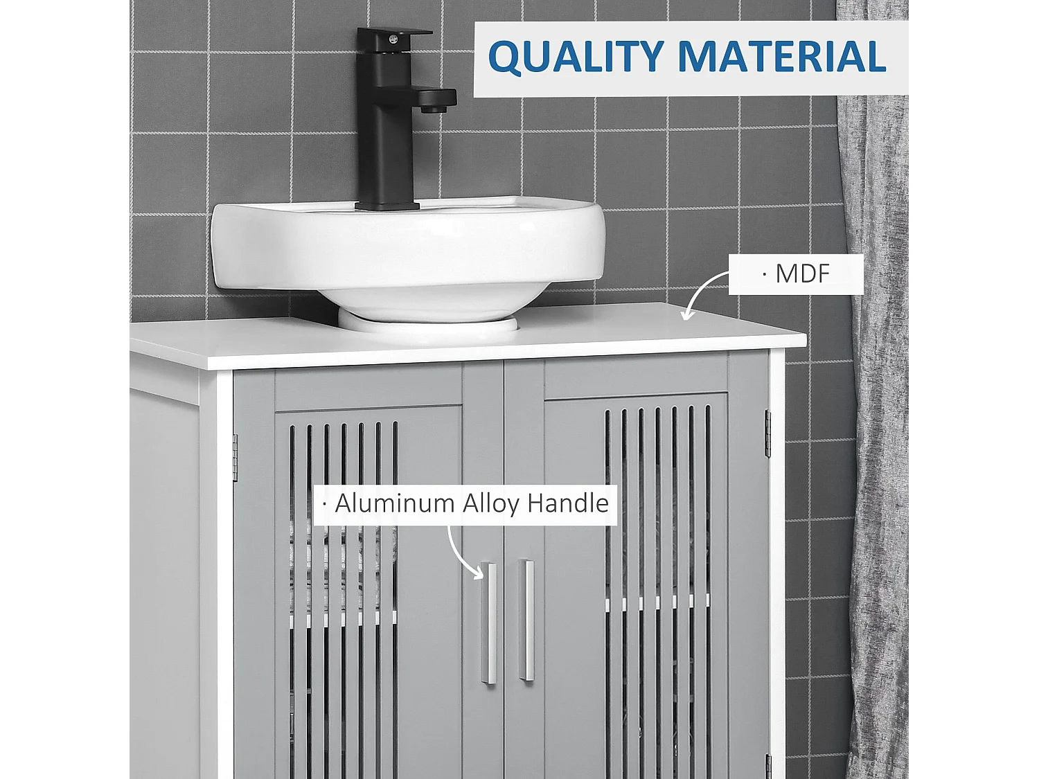 Nelike Grey Under Sink Vanity Unit 60x30x60cm Double Doors Adjustable Shelf