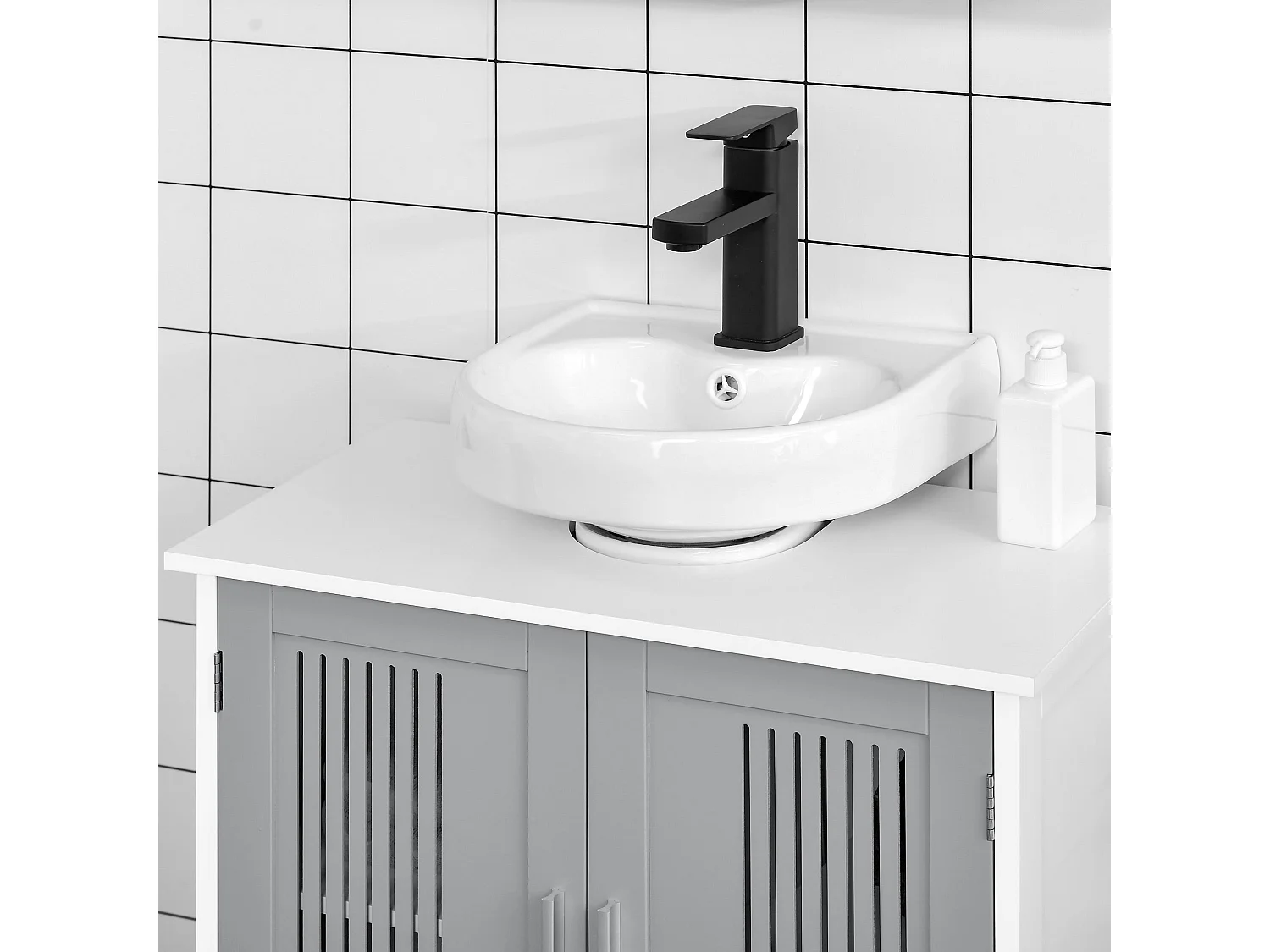 Nelike Grey Under Sink Vanity Unit 60x30x60cm Double Doors Adjustable Shelf