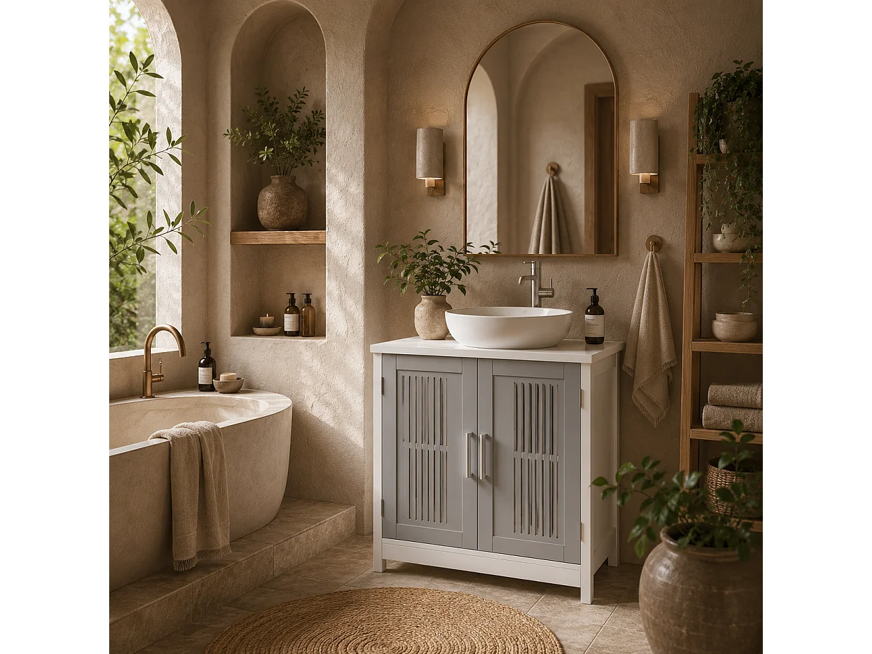 Nelike Grey Under Sink Vanity Unit 60x30x60cm Double Doors Adjustable Shelf