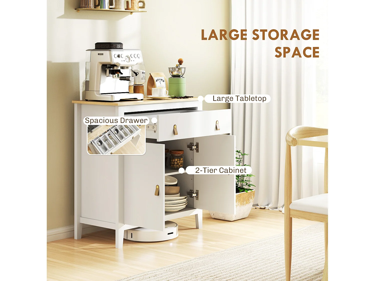 Kesora Lela Farmhouse Sideboard White Body with Oak Effect Top