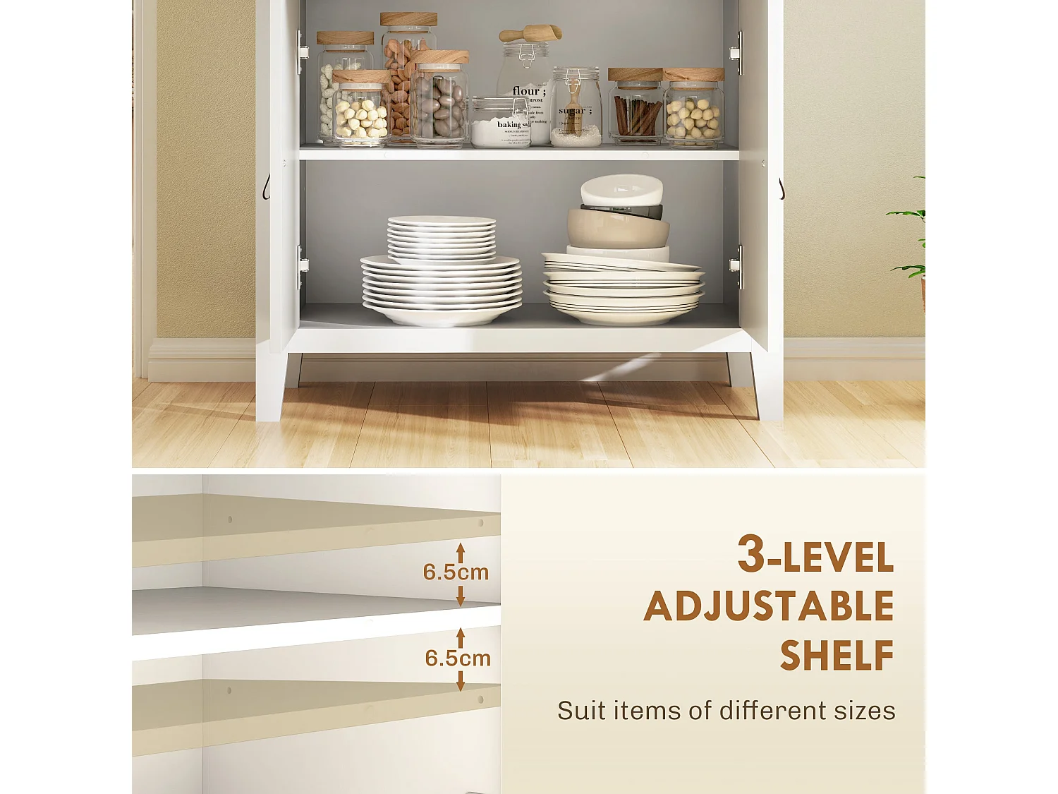 Kesora Lela Farmhouse Sideboard White Body with Oak Effect Top