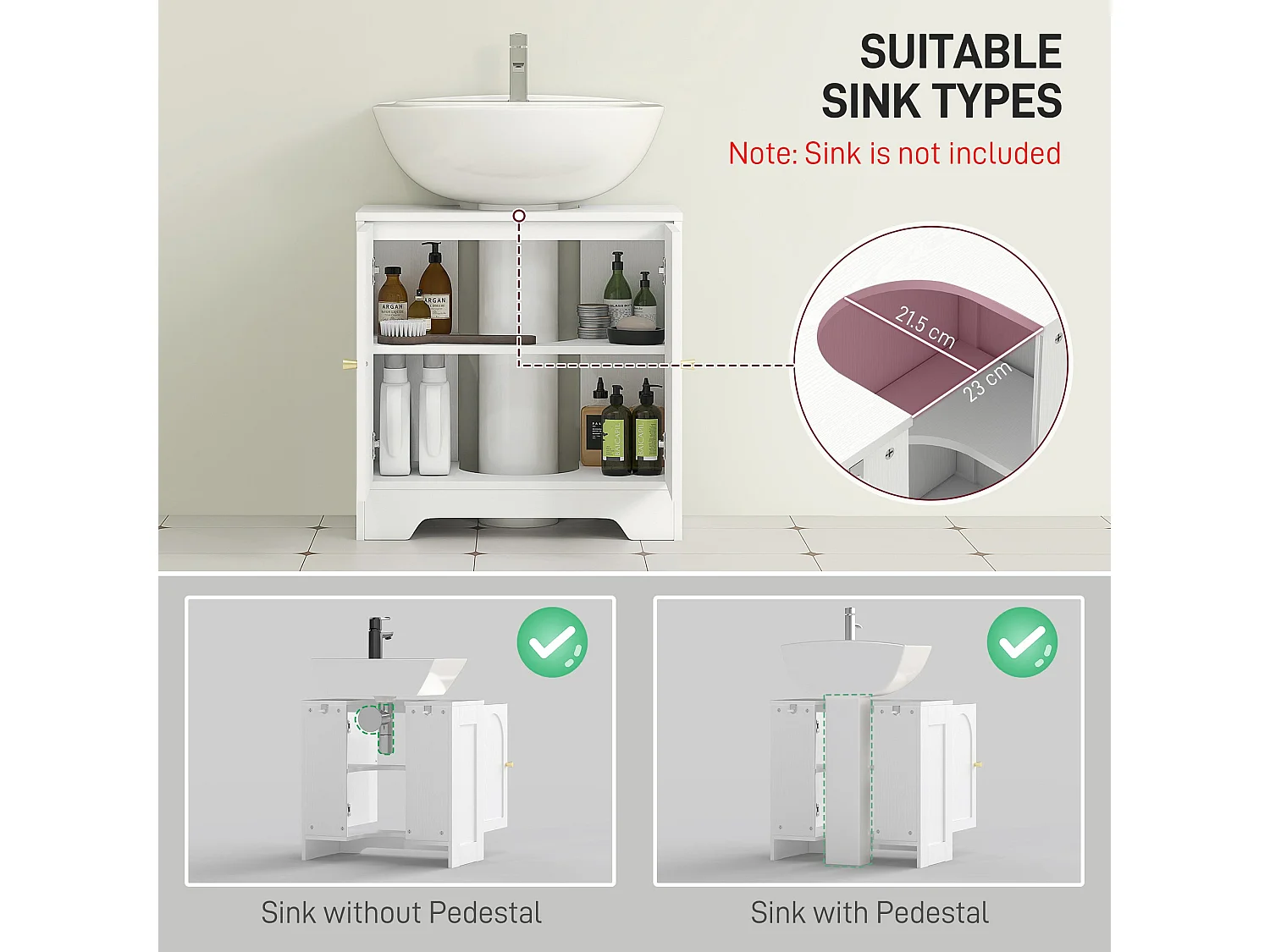 Mapa Under Sink Storage Cabinet with Double Arched Doors White