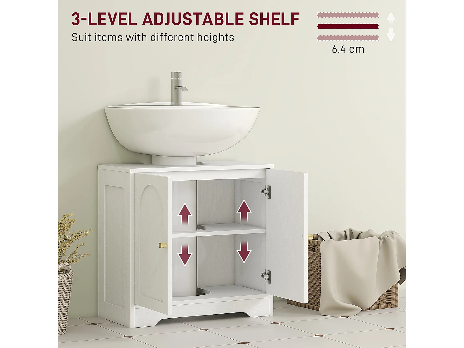 Mapa Under Sink Storage Cabinet with Double Arched Doors White