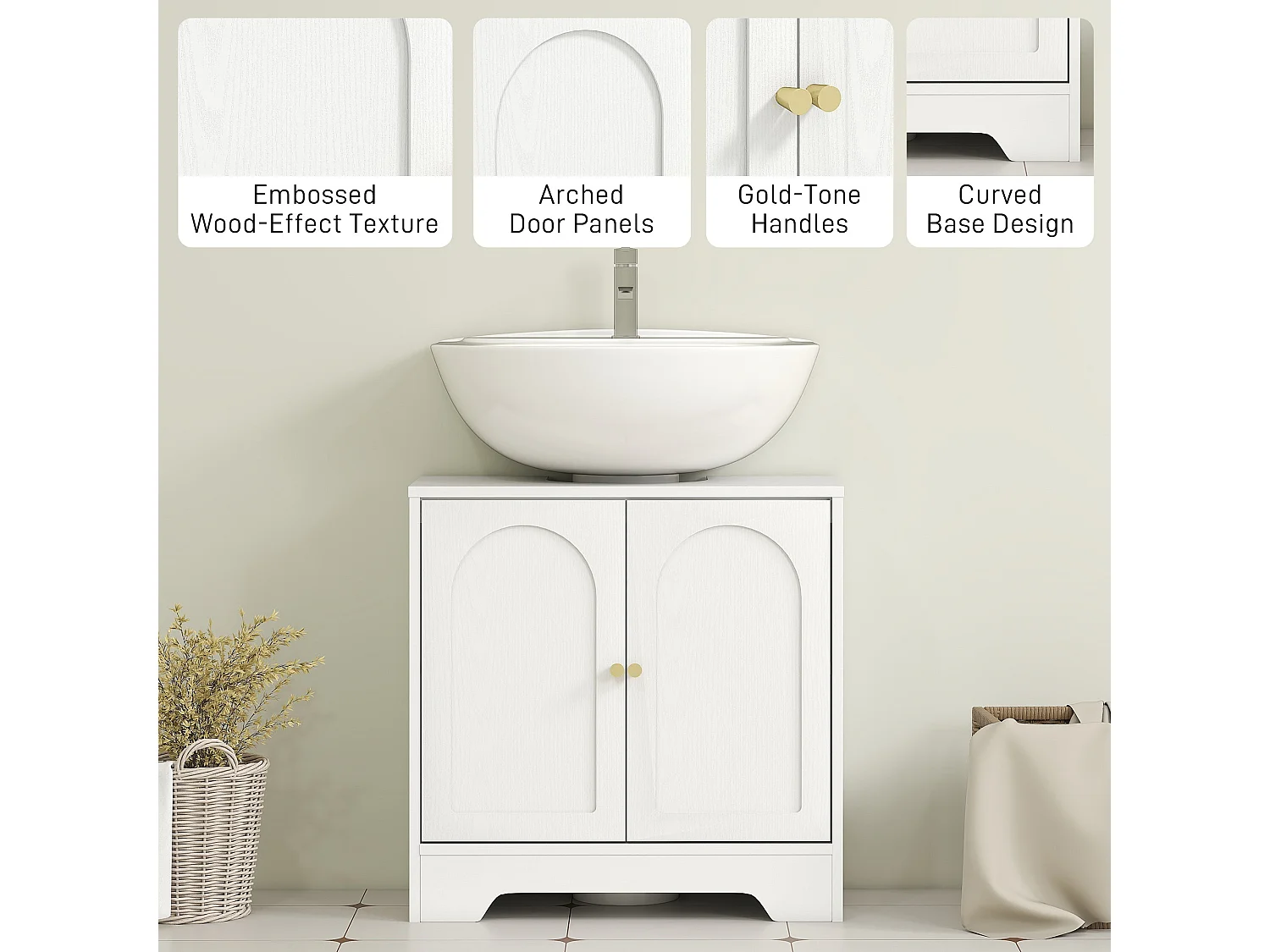 Mapa Under Sink Storage Cabinet with Double Arched Doors White