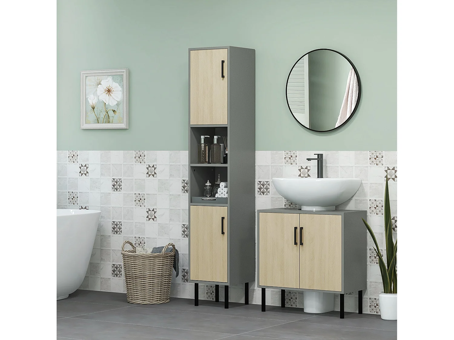 Nabavi Natural Finish Under Sink Vanity Cabinet 60cm Double Doors with Internal Shelf