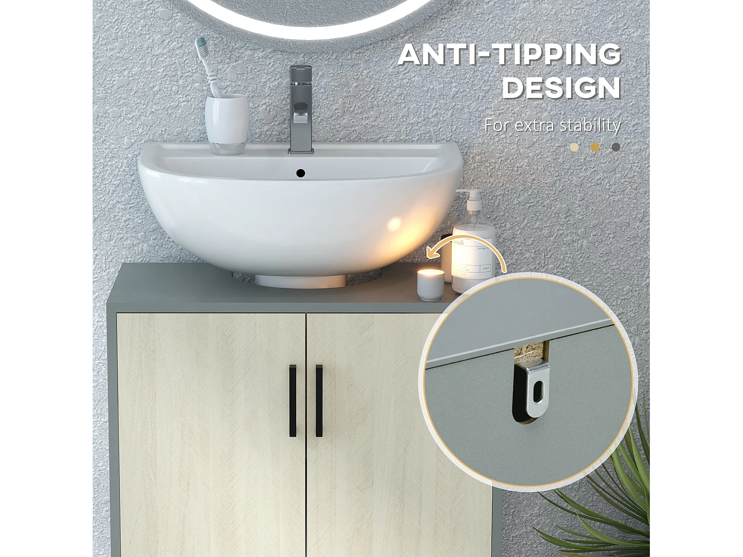 Nabavi Natural Finish Under Sink Vanity Cabinet 60cm Double Doors with Internal Shelf