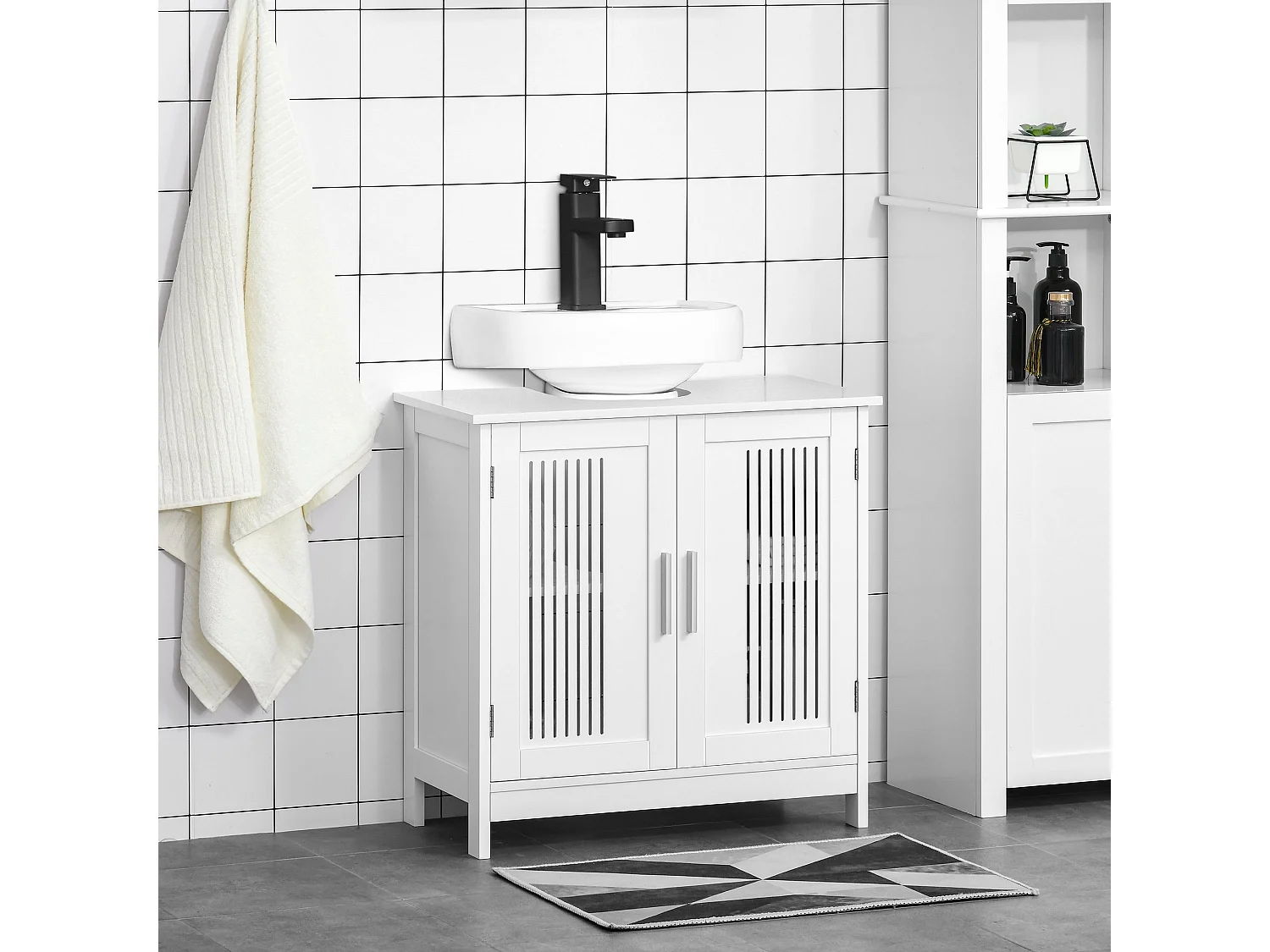 Novaso 60cm White Under Sink Vanity Unit Double Doors Adjustable Shelf