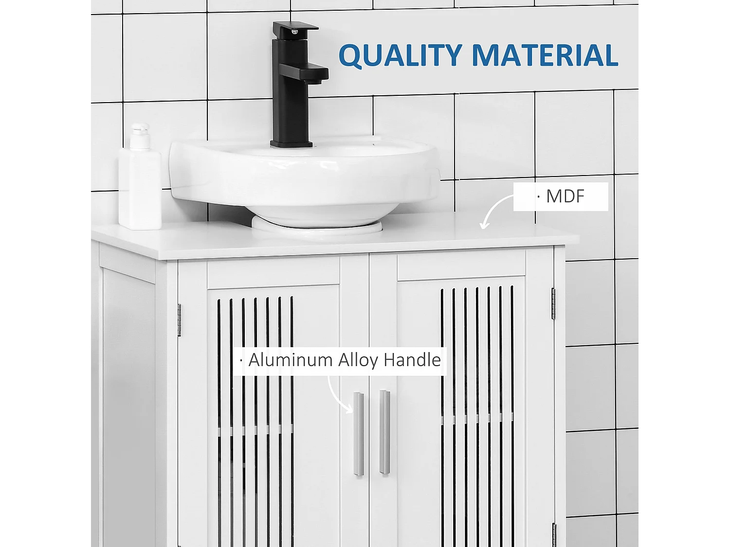 Novaso 60cm White Under Sink Vanity Unit Double Doors Adjustable Shelf