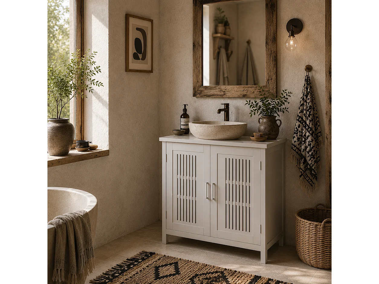 Novaso 60cm White Under Sink Vanity Unit Double Doors Adjustable Shelf