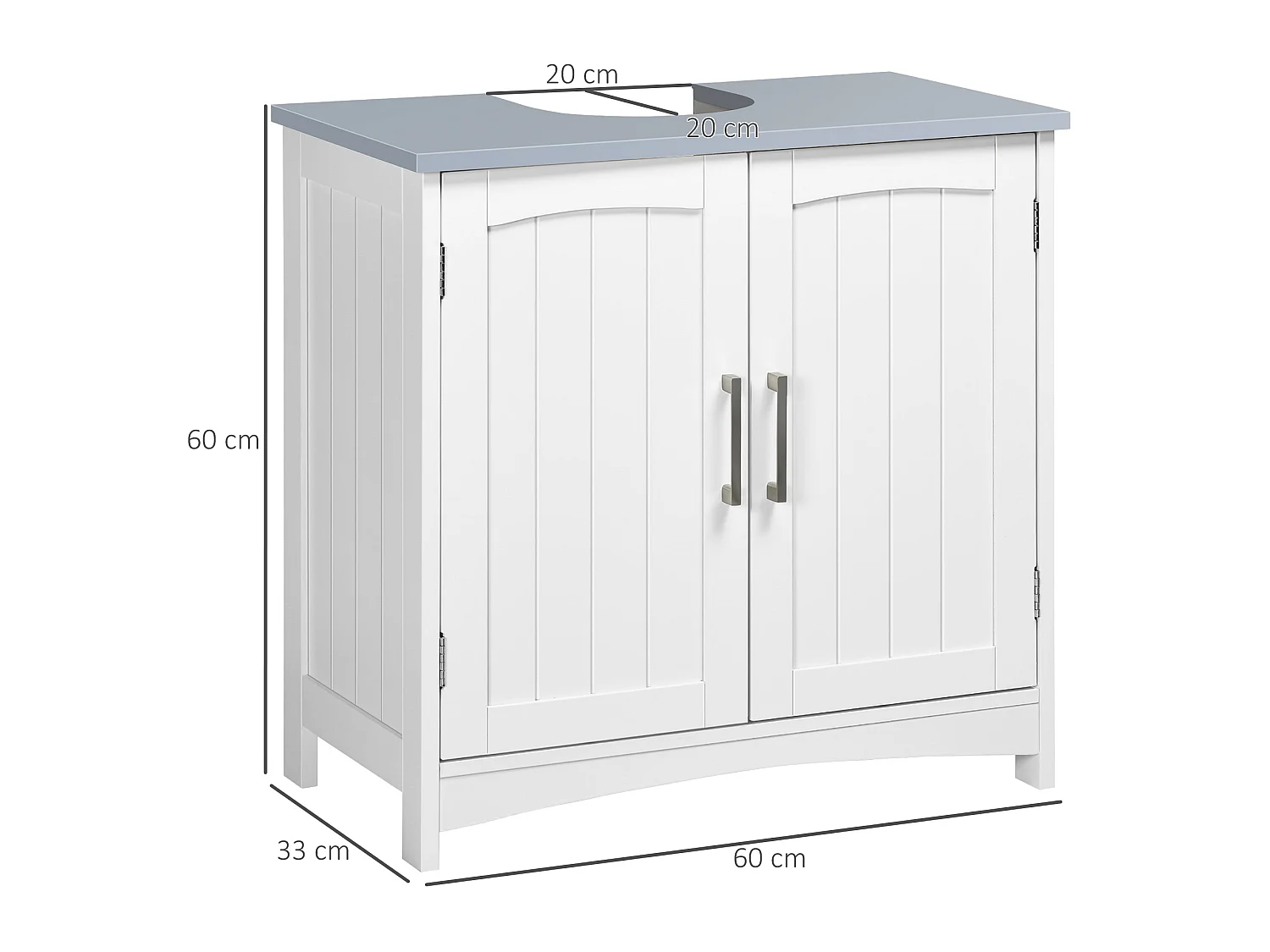 Nebama White and Grey Pedestal Sink Vanity Cupboard with Adjustable Shelving