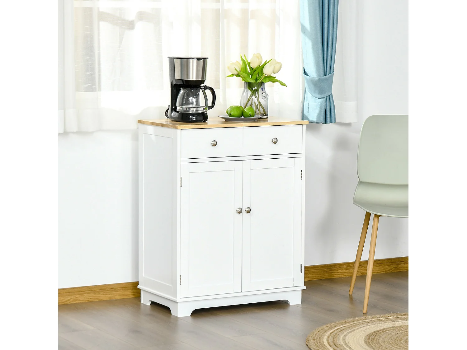 Colalu Wooden Kitchen Cabinet with Natural Solid Top 2 Doors 2 Drawers