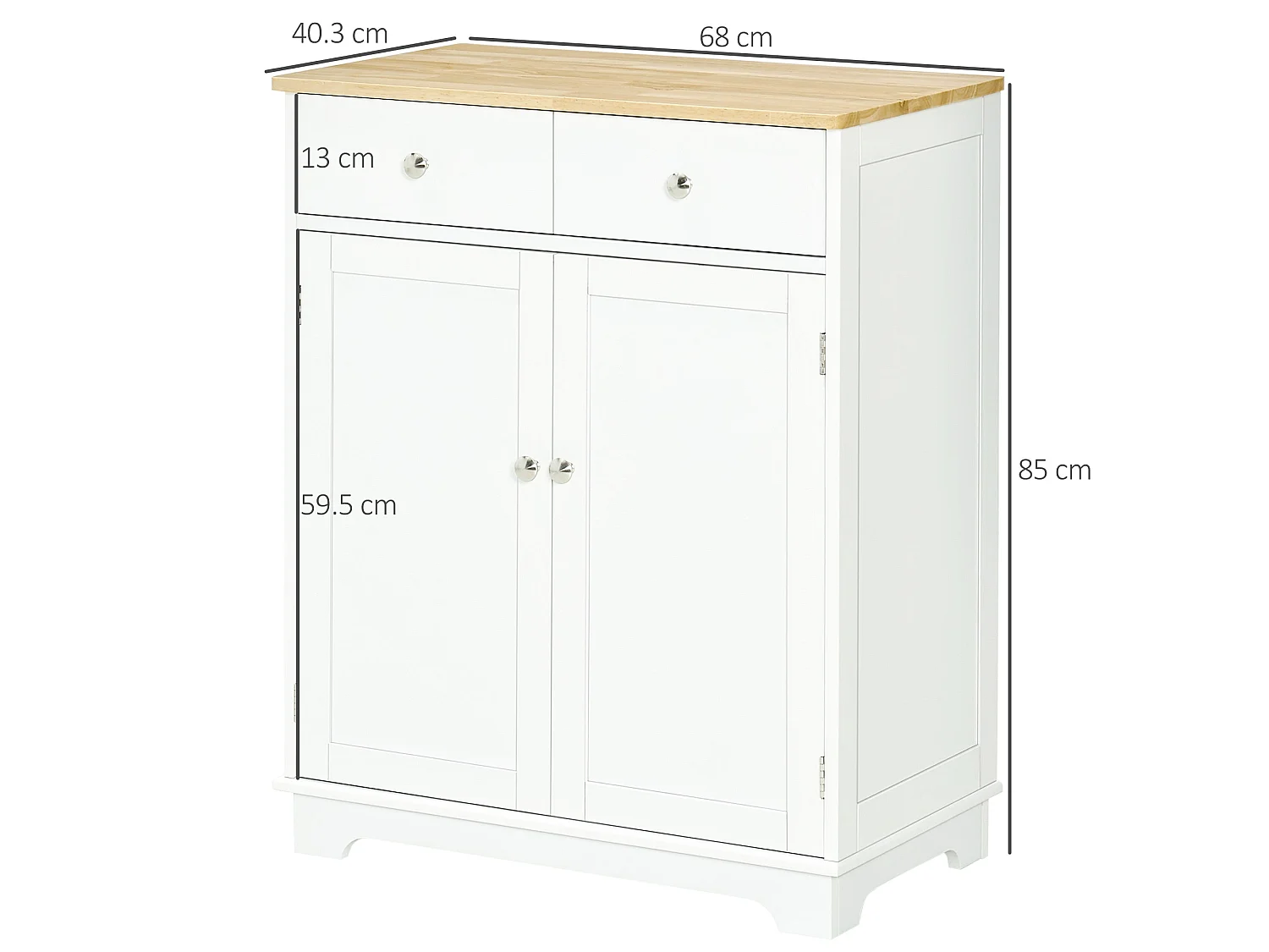 Colalu Wooden Kitchen Cabinet with Natural Solid Top 2 Doors 2 Drawers