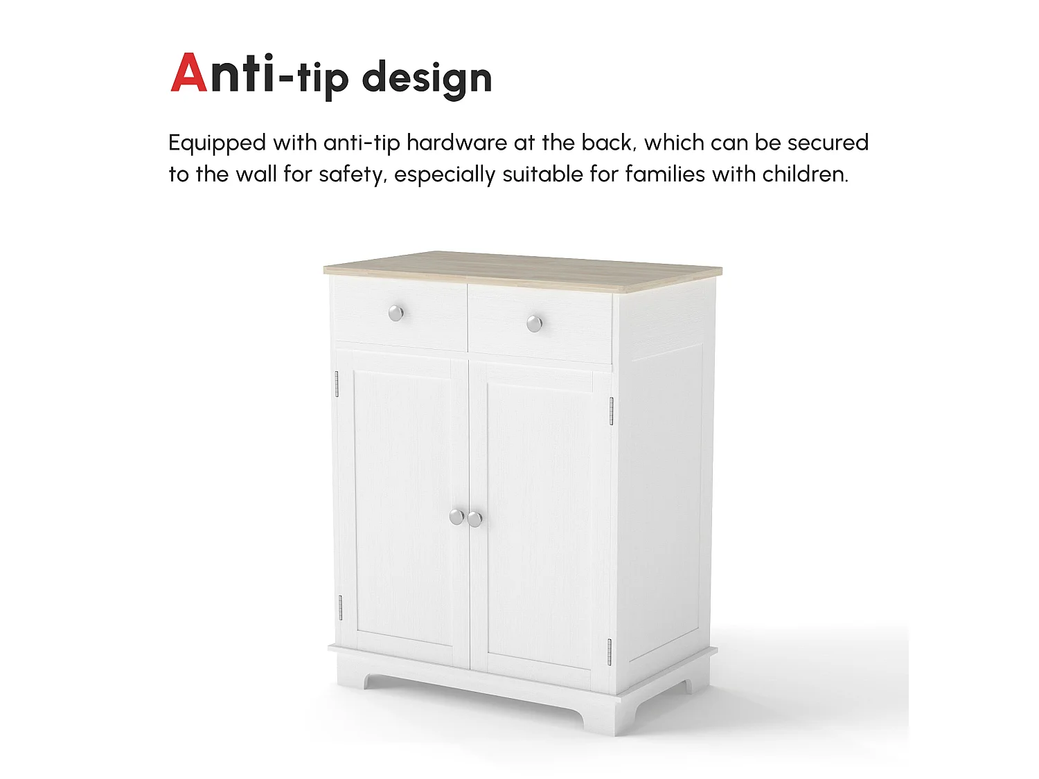 Colalu Wooden Kitchen Cabinet with Natural Solid Top 2 Doors 2 Drawers